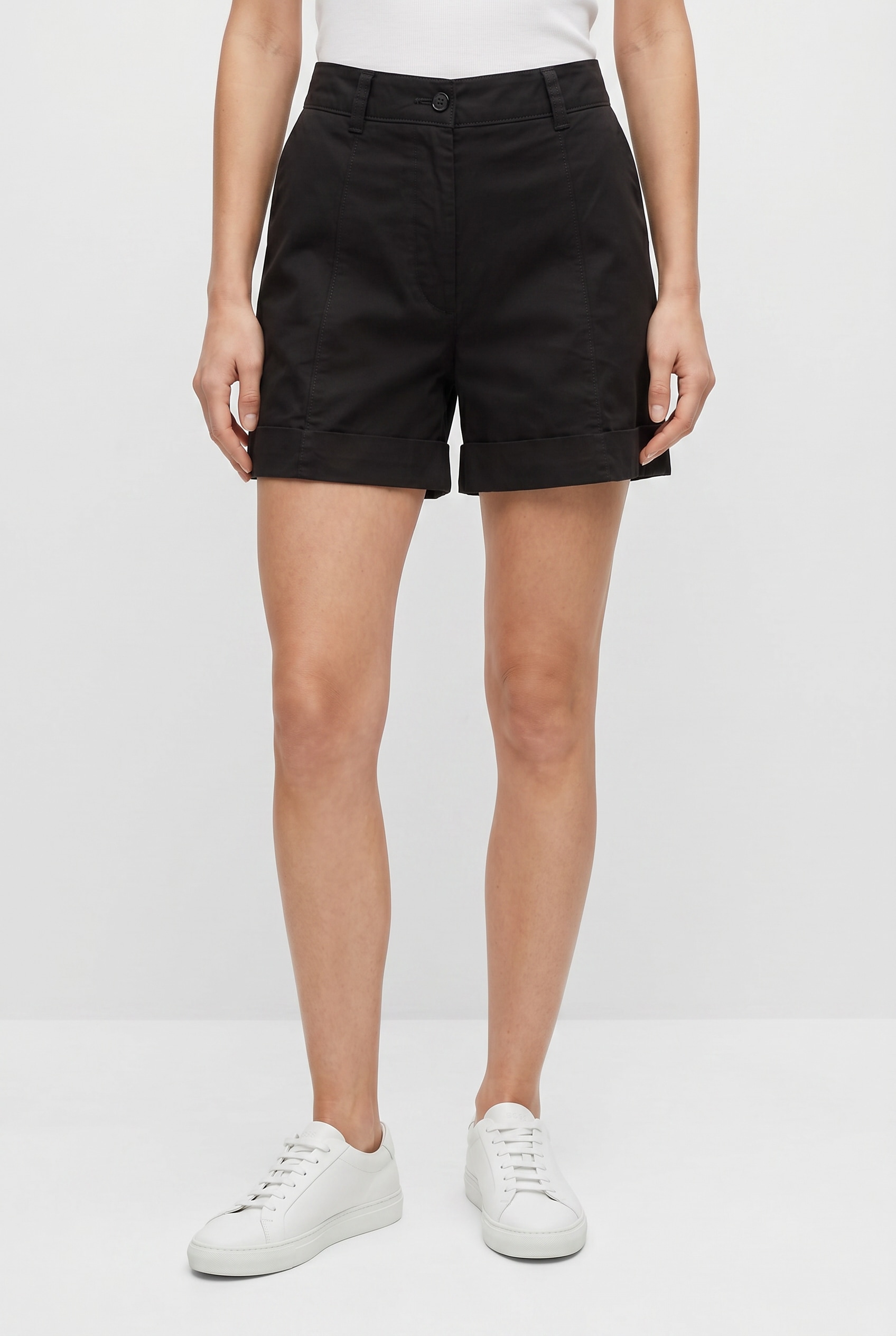 Image of BOSS ORANGE Shorts "Tanessa Premium Damenmode" mit umgeschlagenem Saum, Baumwoll-Twill