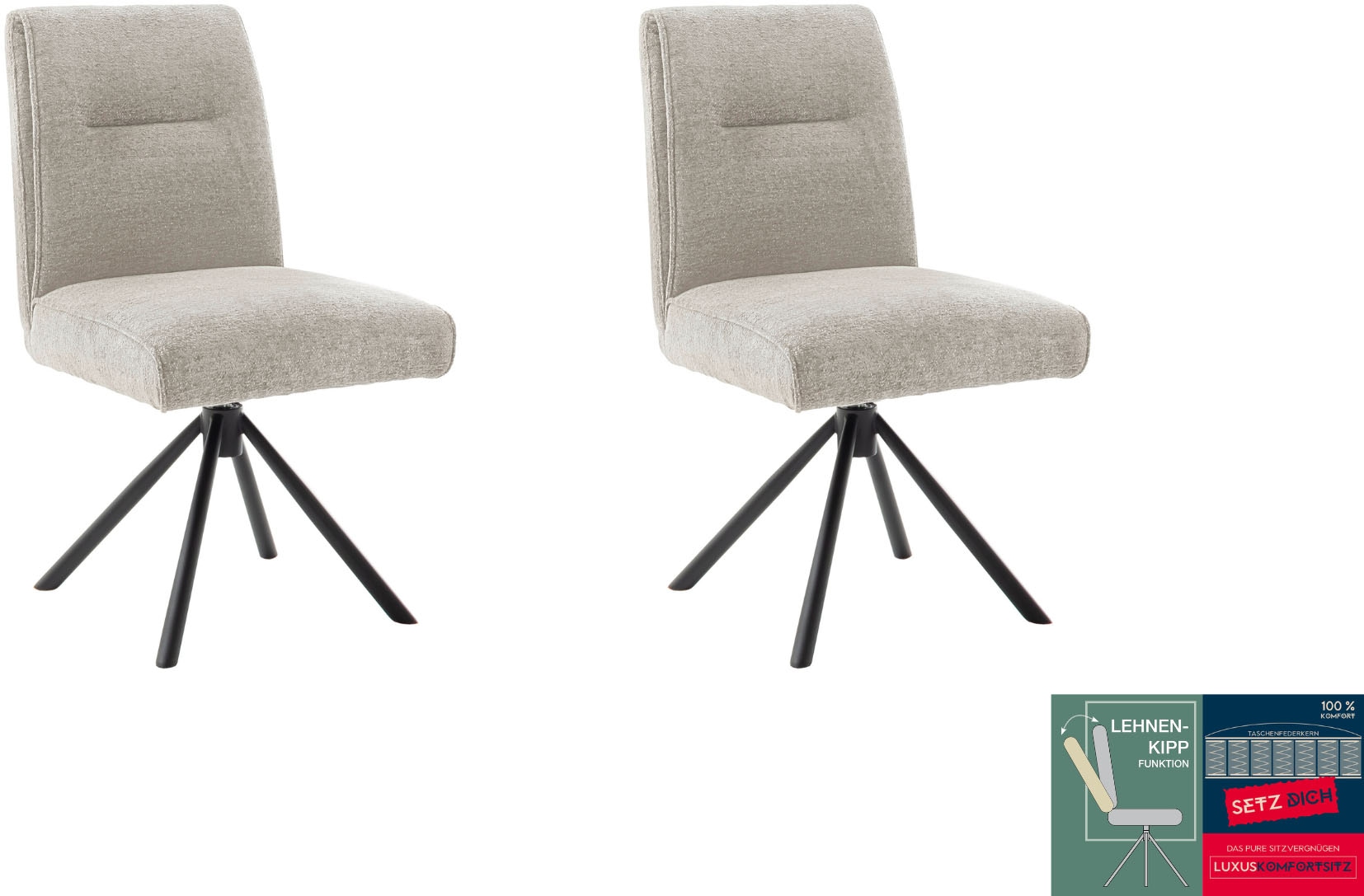 MCA furniture Chaise à 4 pieds »DELANE Esszimmerstuhl (2er Set) - Stuhl« (Ensemble) 2 cuisTaschenfederkern, Lehnenkippfunktion, beweglicher Rücken, 360° drehbar