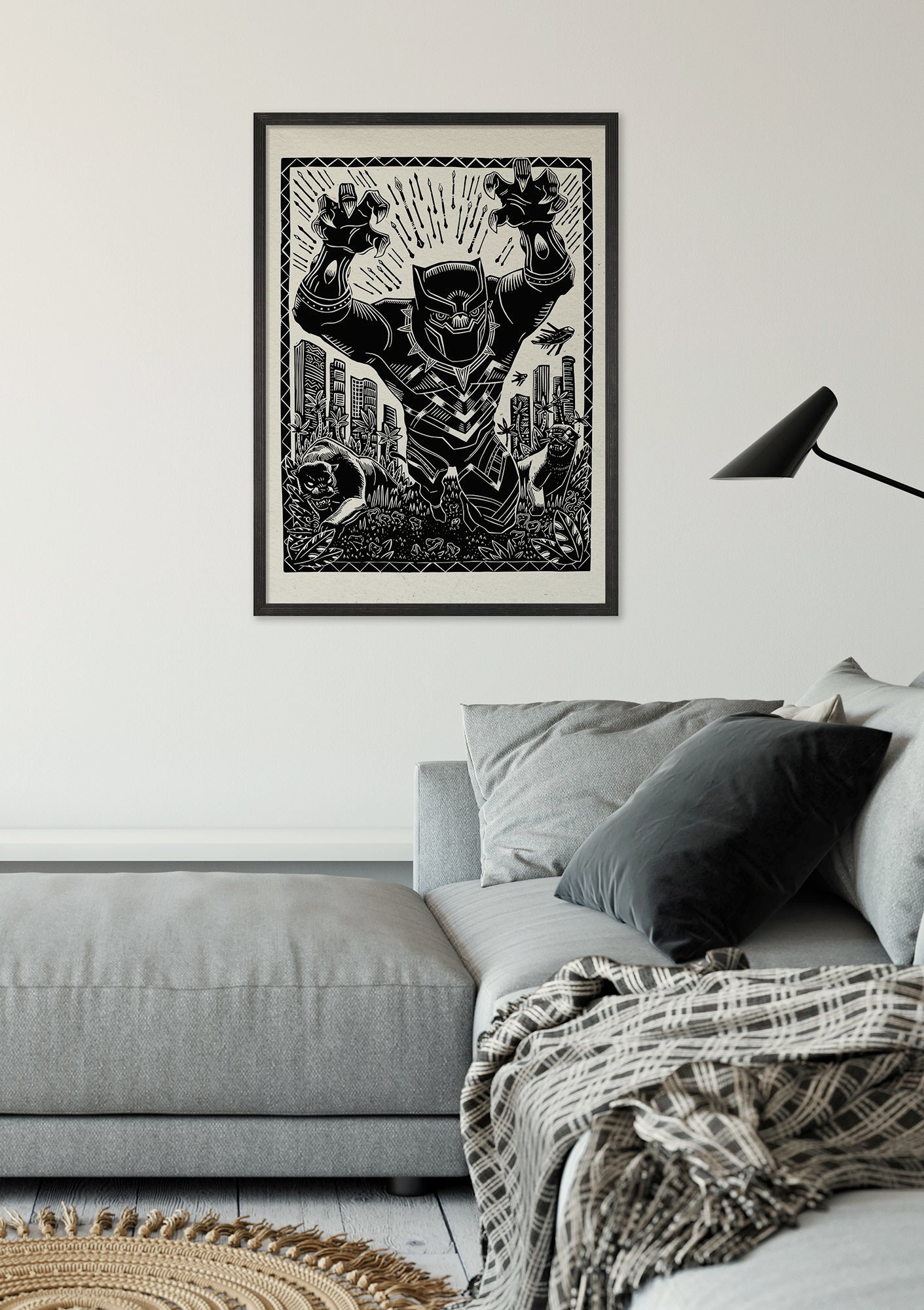 Image of Komar Wandbild "Marvel Black Panther Lino-Cut Charge" Disney Set, 1 Stk. tlg. 30 x 40 cm (Breite x Höhe) - Kinderzimmer, Dekoration