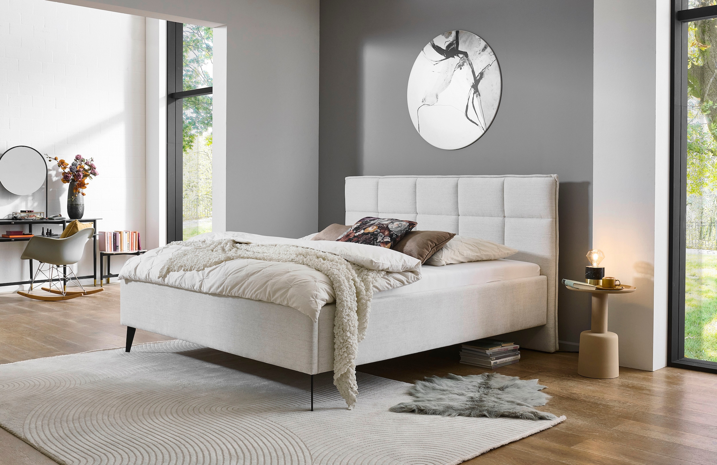 meise.möbel Polsterbett »Paulo wahlweise mit Bettkasten, erhältlich in den Breiten 160 & 180cm« wahlweise mit Holz- oder Metallfuss