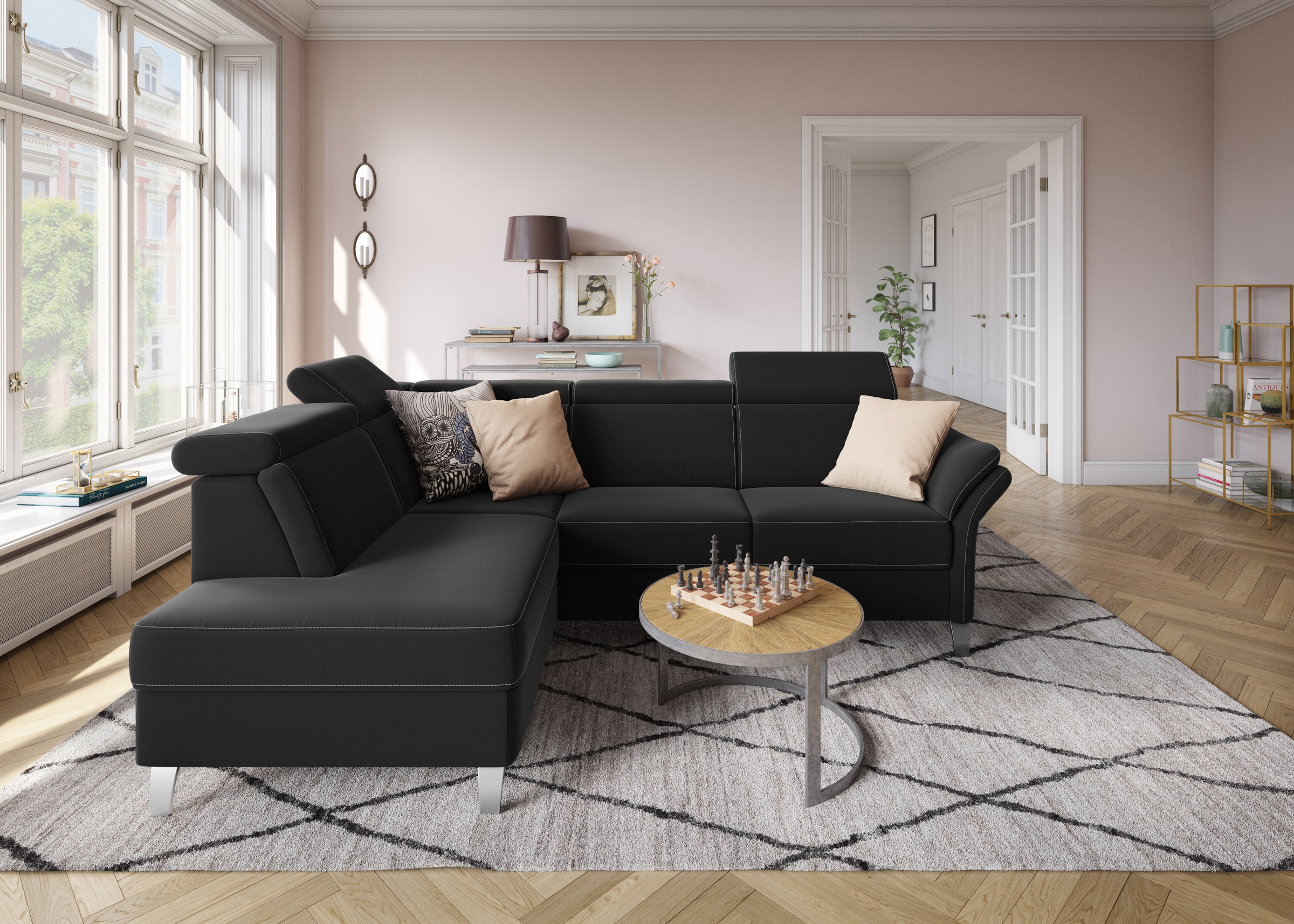 sit&more Ecksofa »Vincenzo L-Form«, inklusive Kopfteilverstellung, wahlweise mit Bettfunktion, Bettkasten