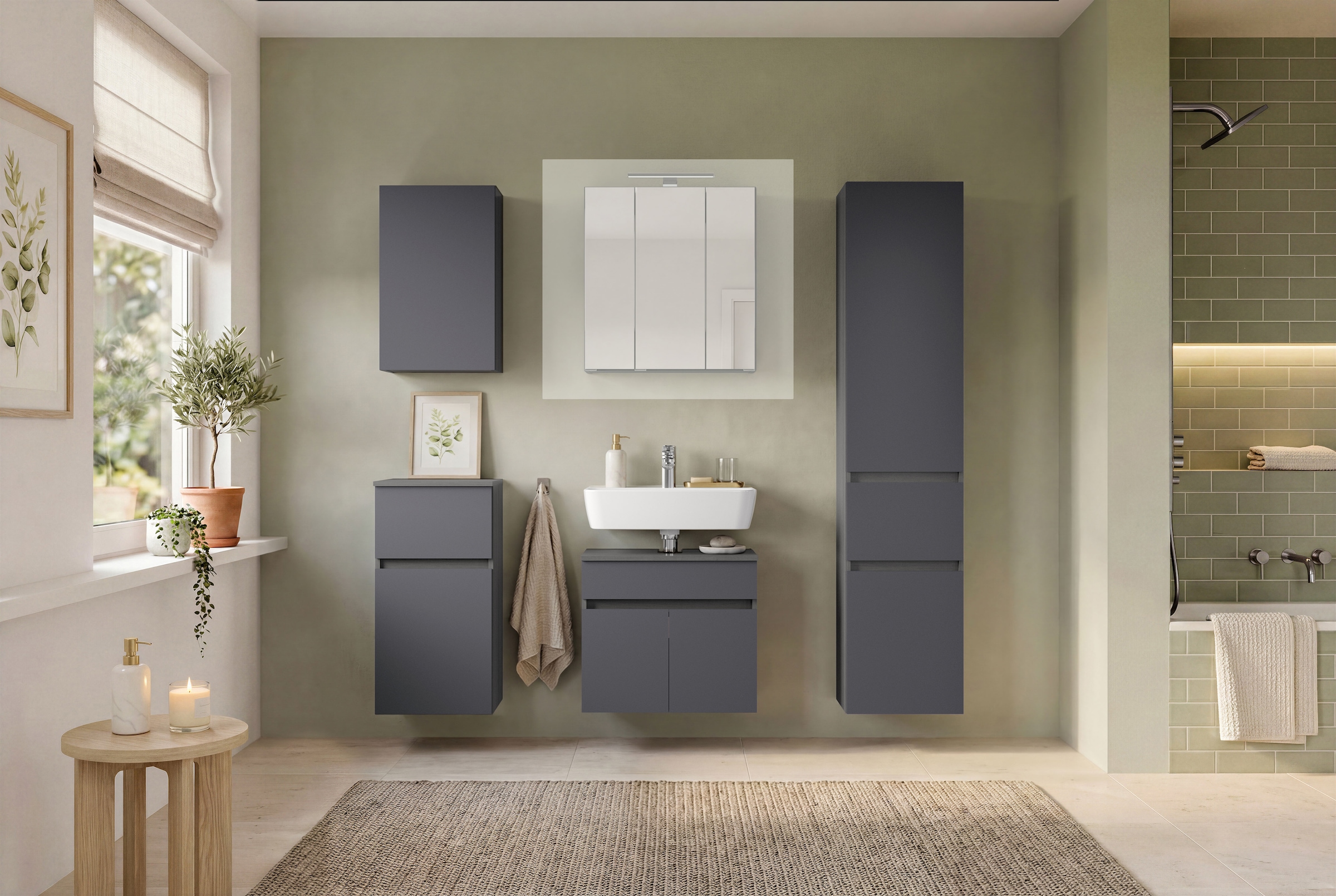 GOODproduct Badmöbel-Set »BOZEN, 4-tlg. Unterbecken-Set - Seitenschrank«