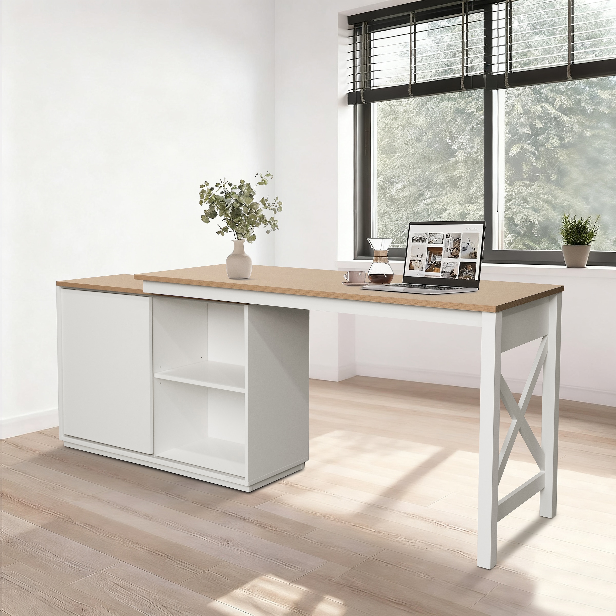 GOODproduct Eckschreibtisch »SILBA« mit Schiebetür, Breite: 140 cm, auch als Sideboard nutzbar