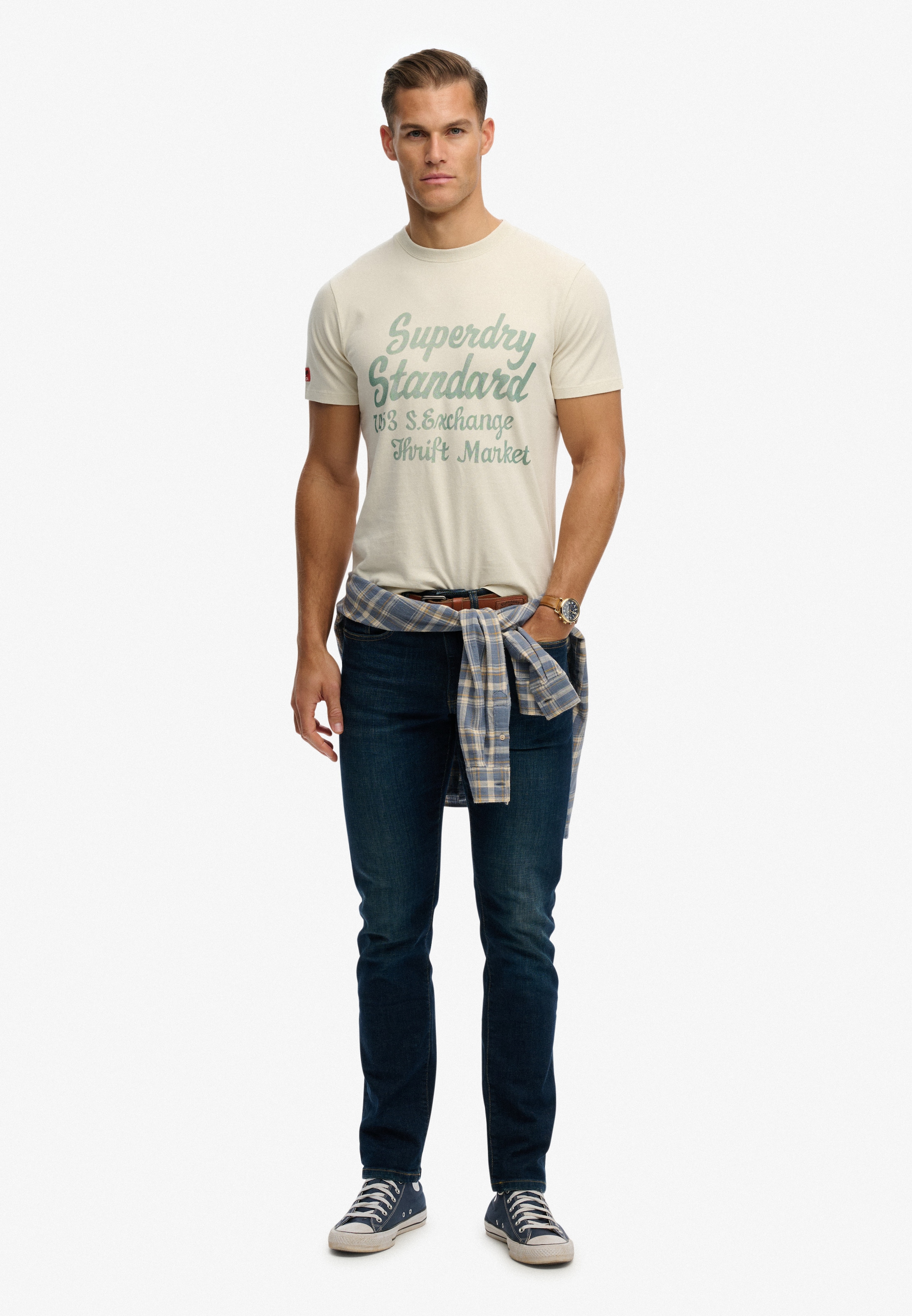 Superdry Shirt à col rond »Industry Worker Relaxed Tee« en coton et jersey simple, Regular Fit, avec imprimé, manches courtes