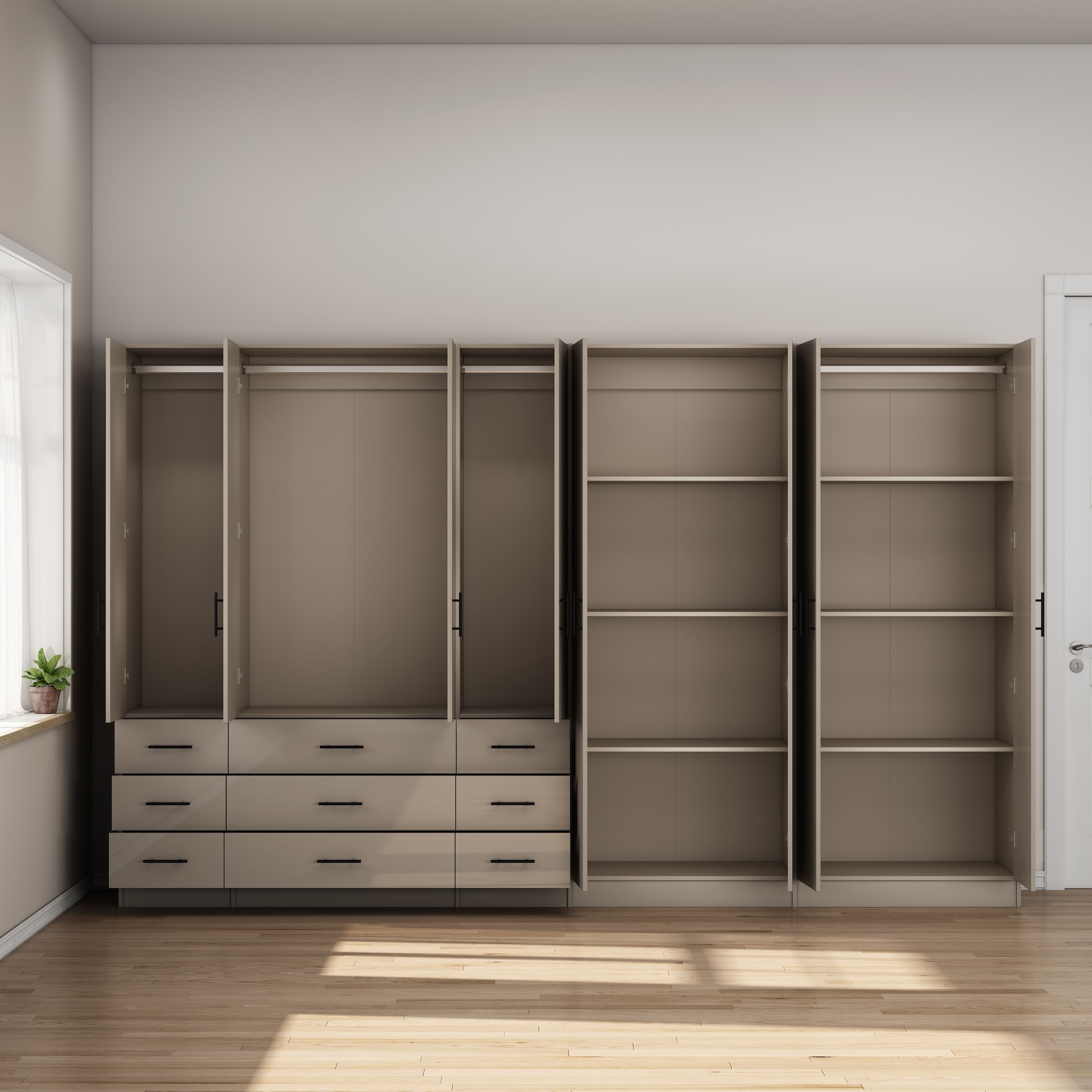 GOODproduct Kleiderschrank »Trento Schlafzimmerschrank Garderobe hochglanz« Schrank mit 8 Türen und 9 Schubladen, hochglänzende Fronten