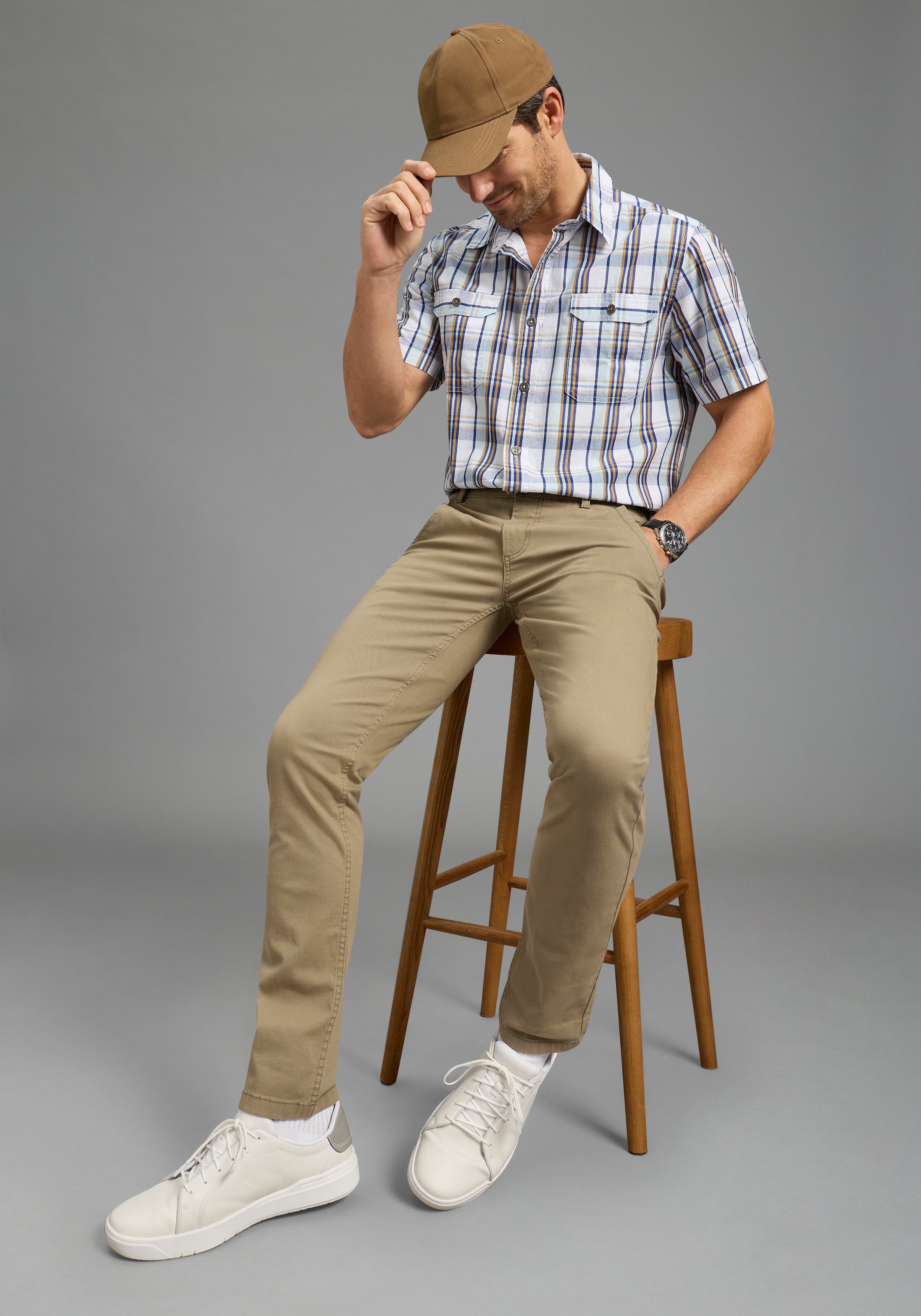 Man's World Karohemd Kurzarm, für Casualmode, Basic, Frühling und Sommer, aus Baumwolle