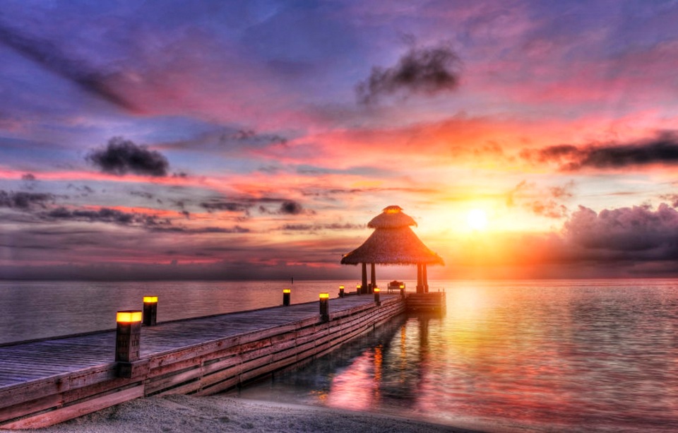 Image of Papermoon Fototapete »Maldives Sunset«, matt, BlueBack, 7 Bahnen, 350 x 260 cm bei Ackermann Versand Schweiz