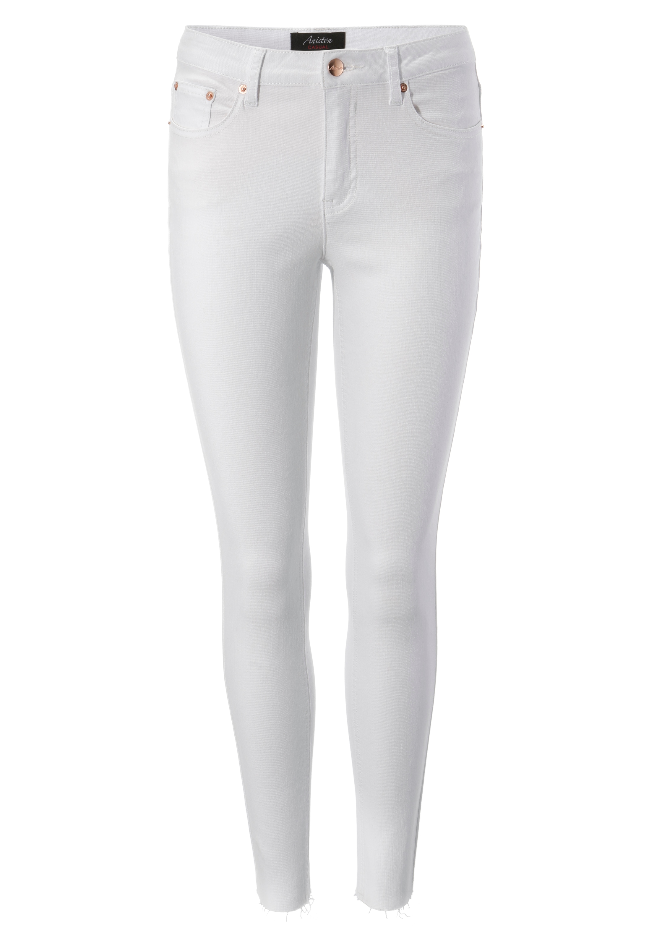 ♕ Aniston CASUAL Skinny-fit-Jeans, mit Beinabschluss waist ausgefransten regular versandkostenfrei kaufen 