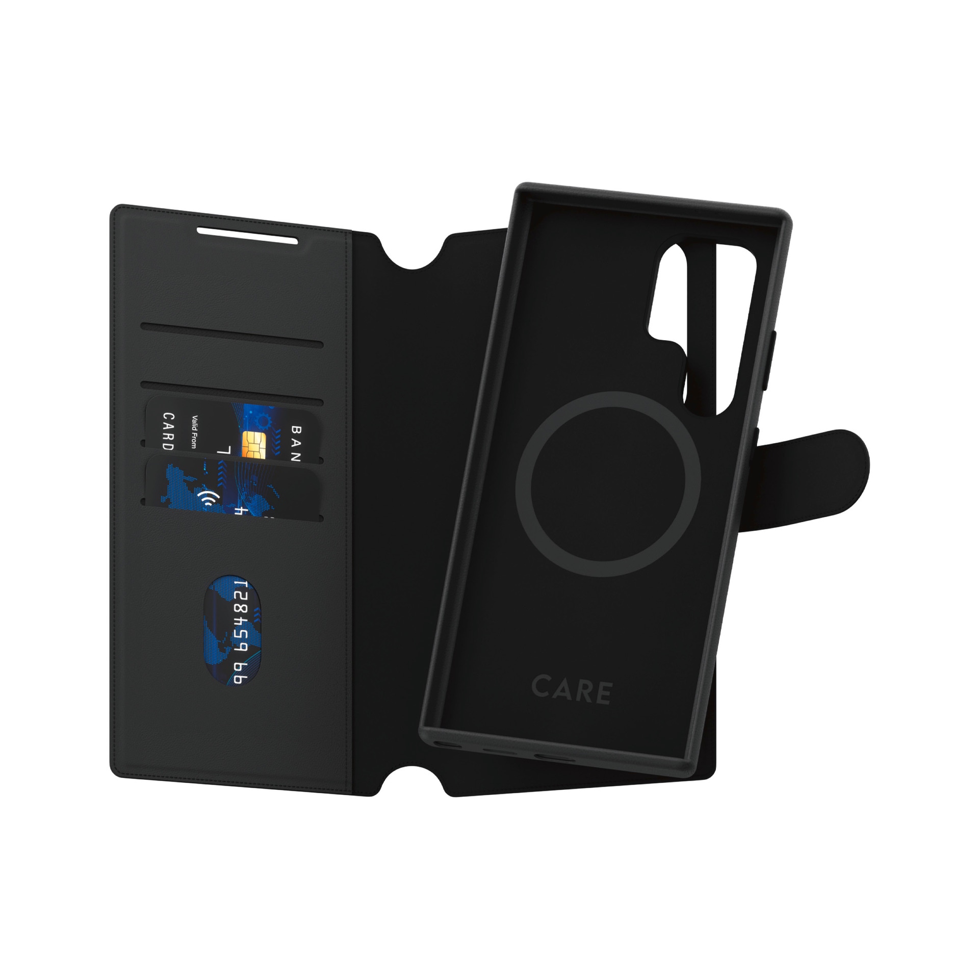 CARE by PanzerGlass Handyhülle »Magnetic QI Tango Two-in-One Wallet Case für Samsung Galaxy S25 Ultra«, Backcover, Schutzhülle, Handyschutzhülle, Case, Schutzcase, stossfest