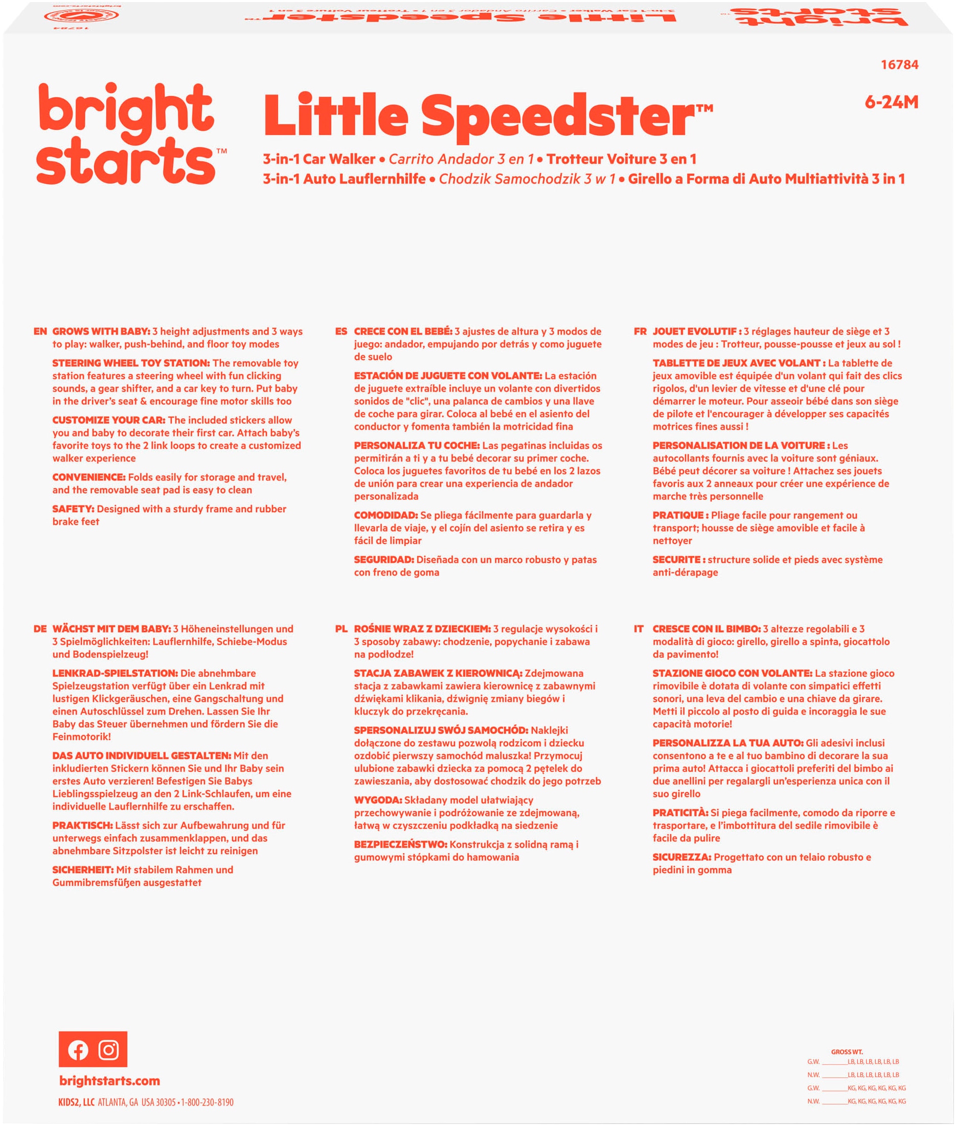 Bright Starts Trotteur »Little Speedster™ 3-in-1 Car Walker – Rot Racer«