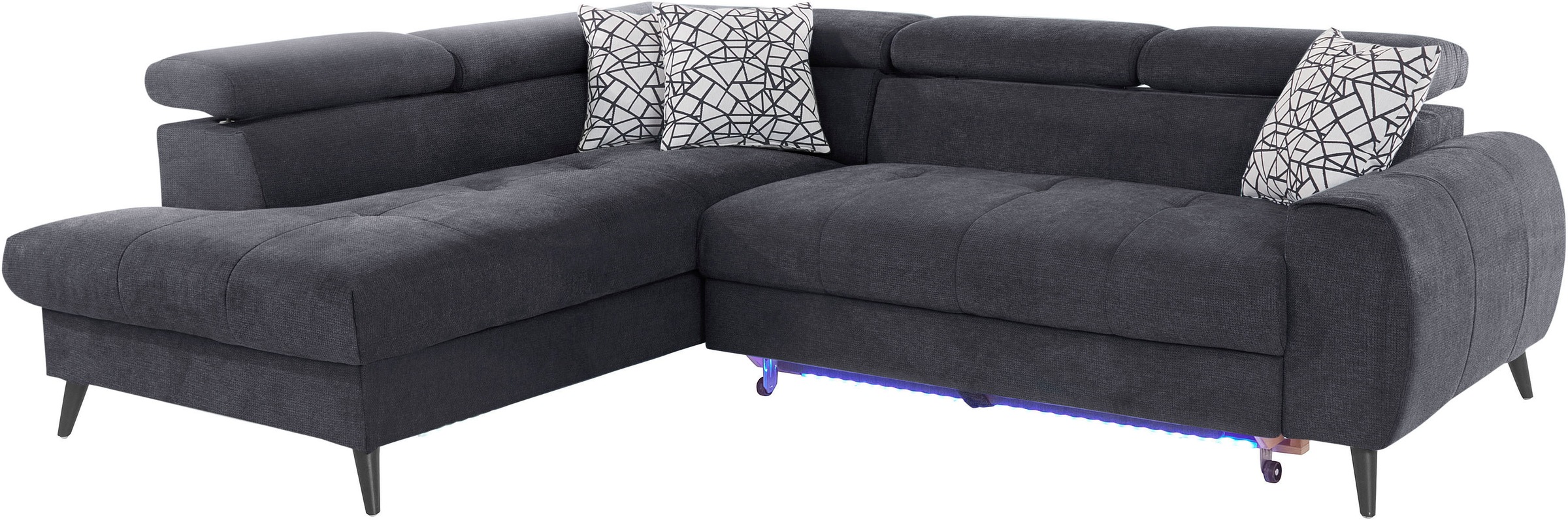 COTTA Ecksofa »Mia L-Form mit 3 Zierkissen«, wahlweise mit Bettfunktion, Bettkasten, Beleuchtung & Wireless-Charger