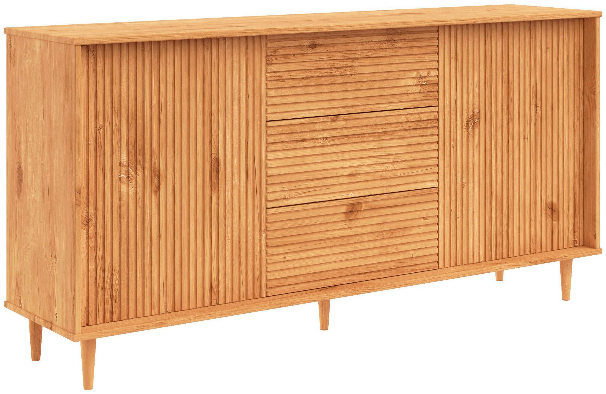 OTTO home Sideboard "Malmedy Front mit gefrästen Rillen" Kommode aus massivem Kiefernholz, Push-to-open, Breite 160 cm