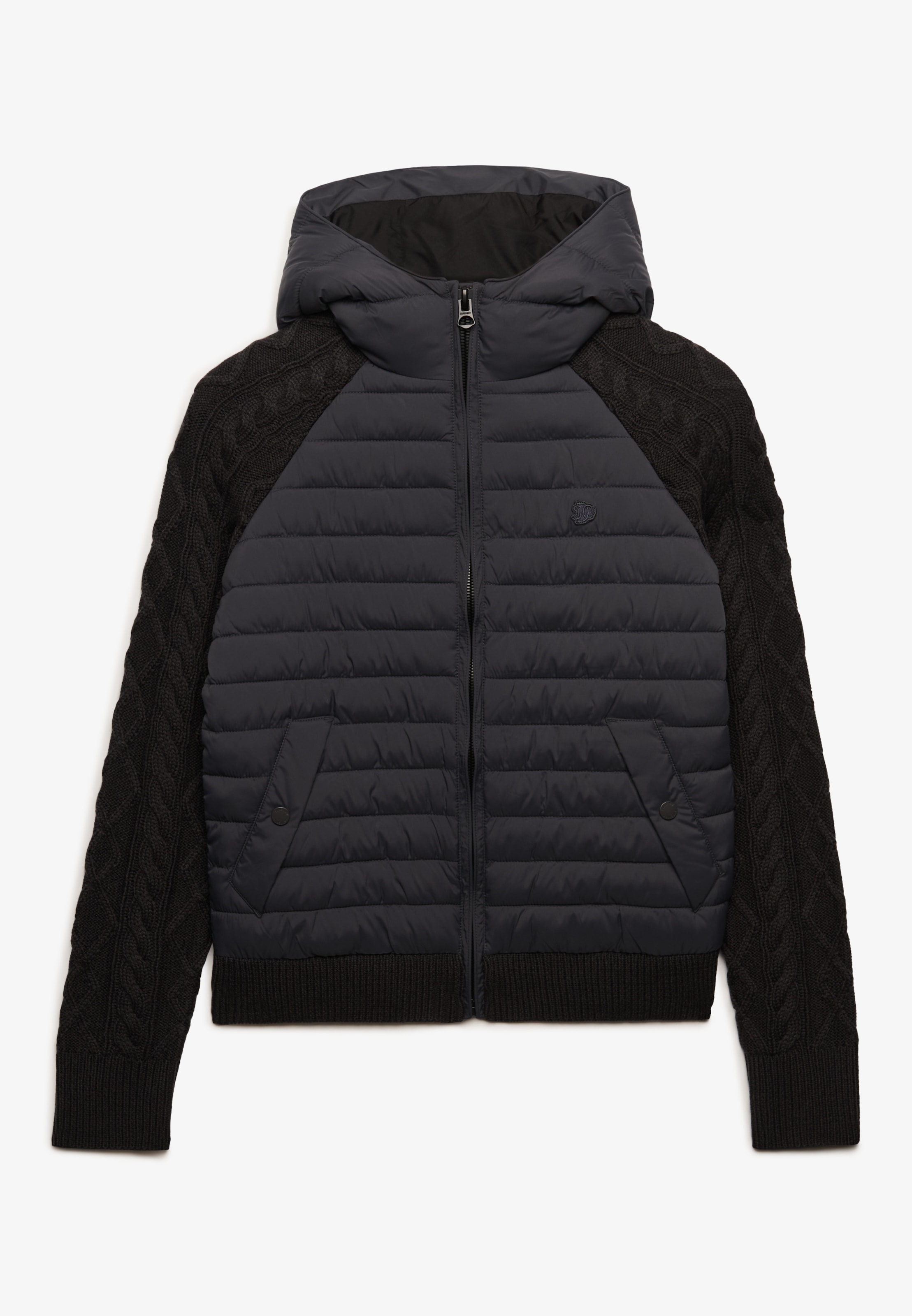 Superdry Hybridjacke »HOODED CABLE KNIT HYBRID« Kunstfaser, slim fit
