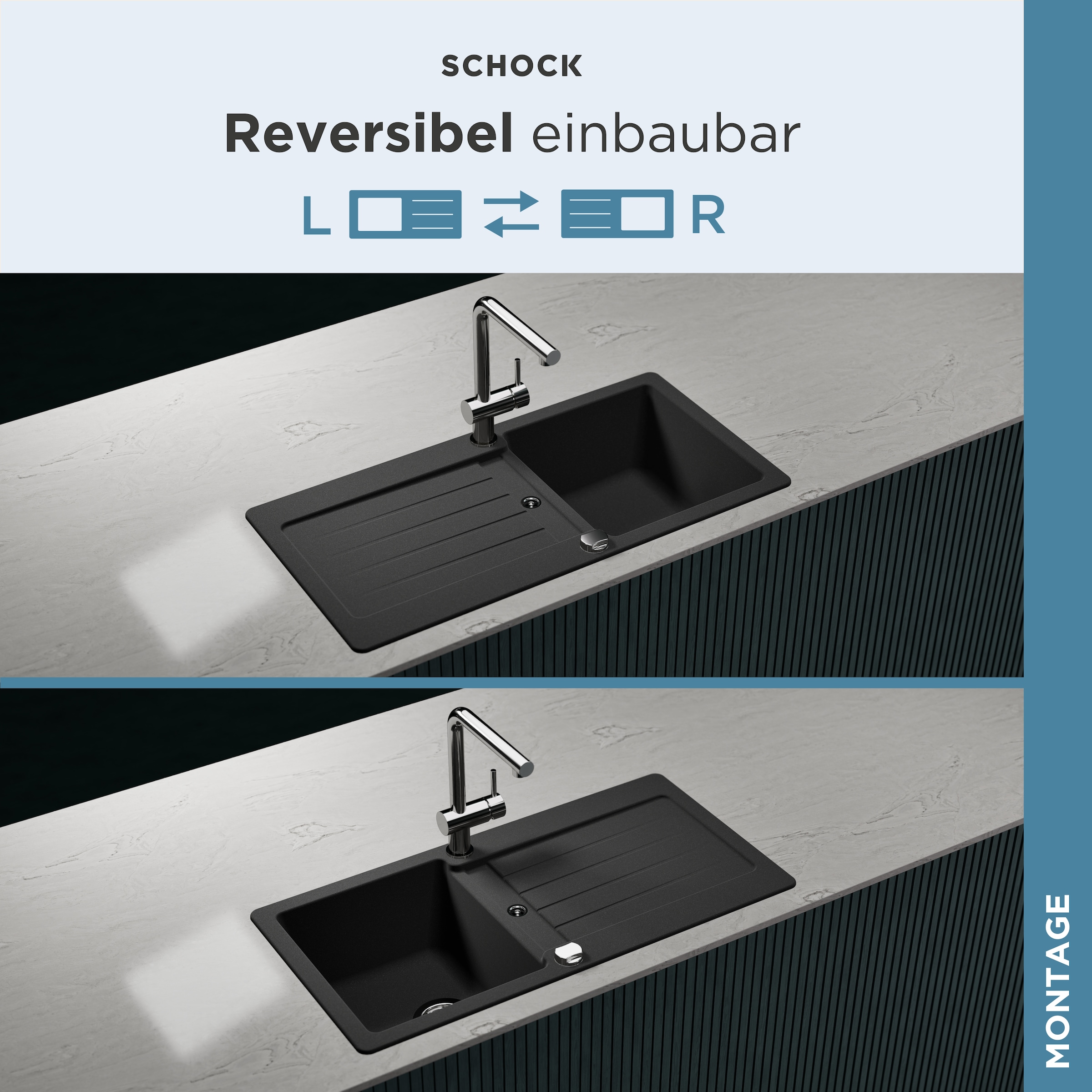 Schock Évier en granit »Typos D-100 S« mit Ablauf und Abtropffläche, links und rechts einbaubar