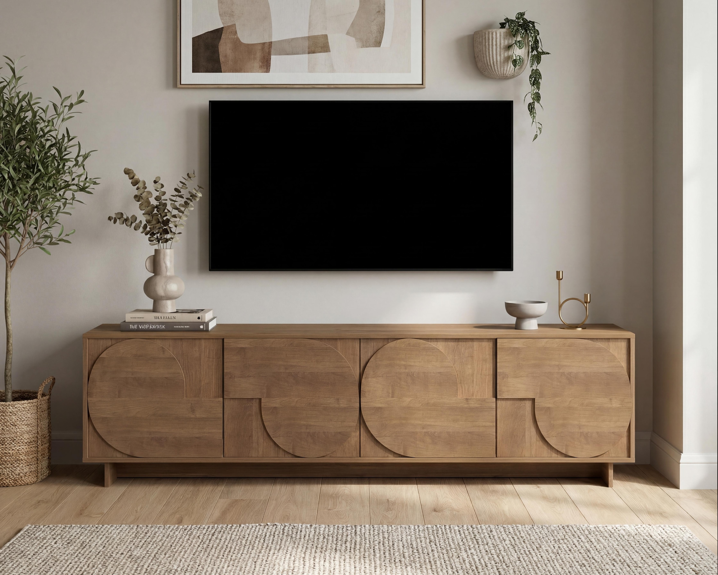 Home affaire Table basse »Zen, 205 cm breit, 4 Türen, Mediaboard, TV-Schrank, TV-Board« ouverture par pression, façades 3D, structure bois Mercure, beaucoup de rangement,