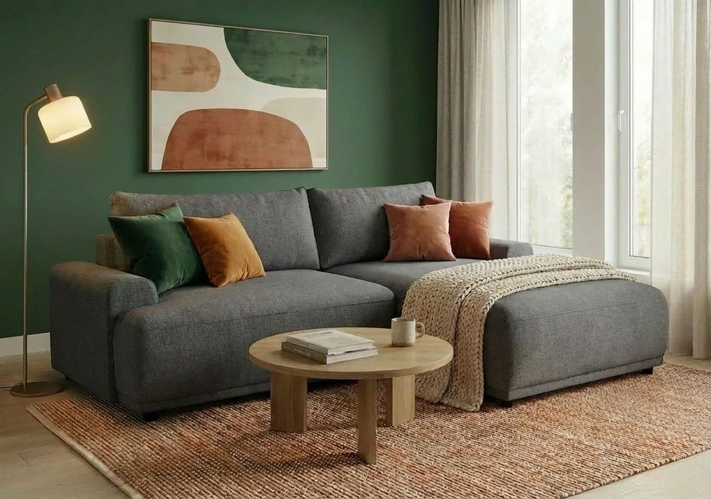 Image of TRENDMANUFAKTUR Ecksofa "Fordon, Schlafsofa mit Bettkasten, Couch in L-Form, Breite 250 cm" in Struktur fein LEO, haustierfreundlich, anthrazit, Recamiere rechts