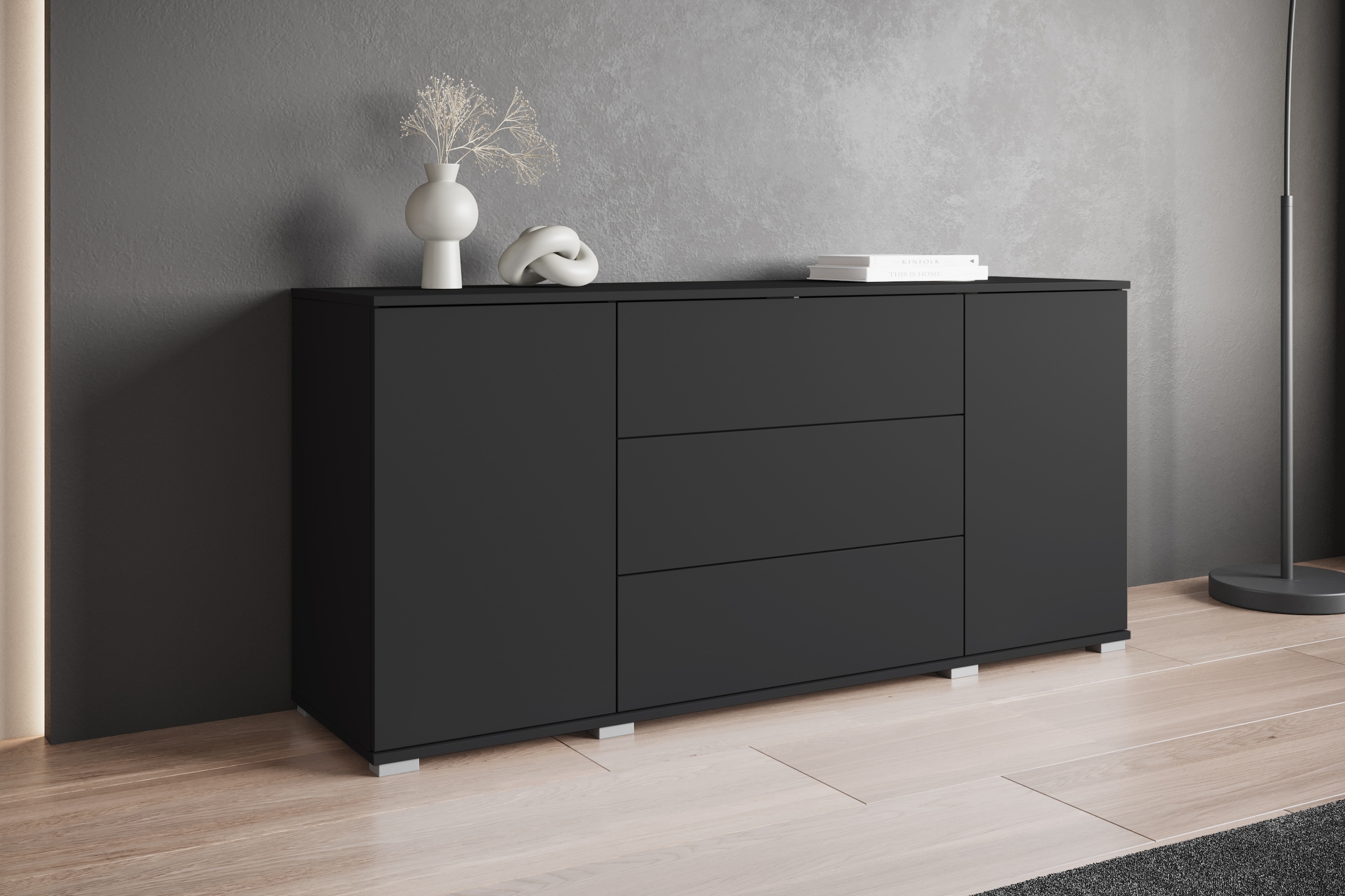 GOODproduct Sideboard »Kenia, Kommode für das Schlafzimmer/Wohnzimmer« 1 Stk. tlg. Modernes Sideboard mit 3 Schubladen und 4 Fächern,  Breite 150 cm