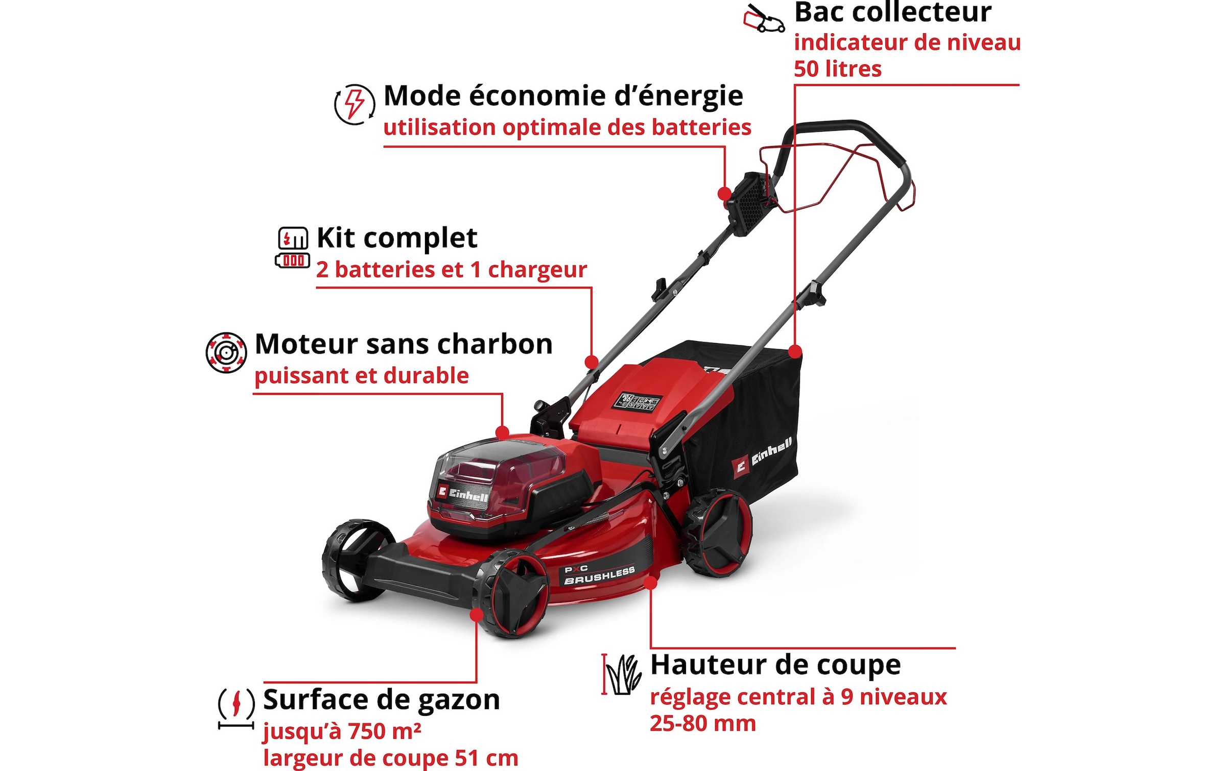 Einhell Akkurasenmäher »GC-CM 36/51 S Li BL (2x5,2Ah)« Inkl. 2x 5,2Ah Akku
