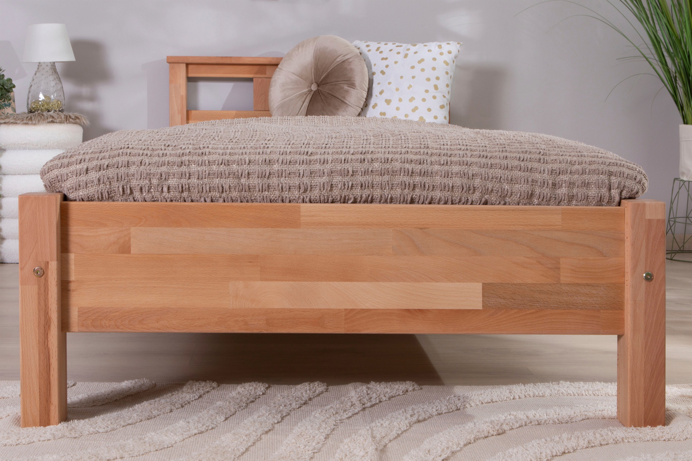 Ticaa Massivholzbett »Merci«, Doppelbett, aus Buche Massivholz, inkl. Rollrost