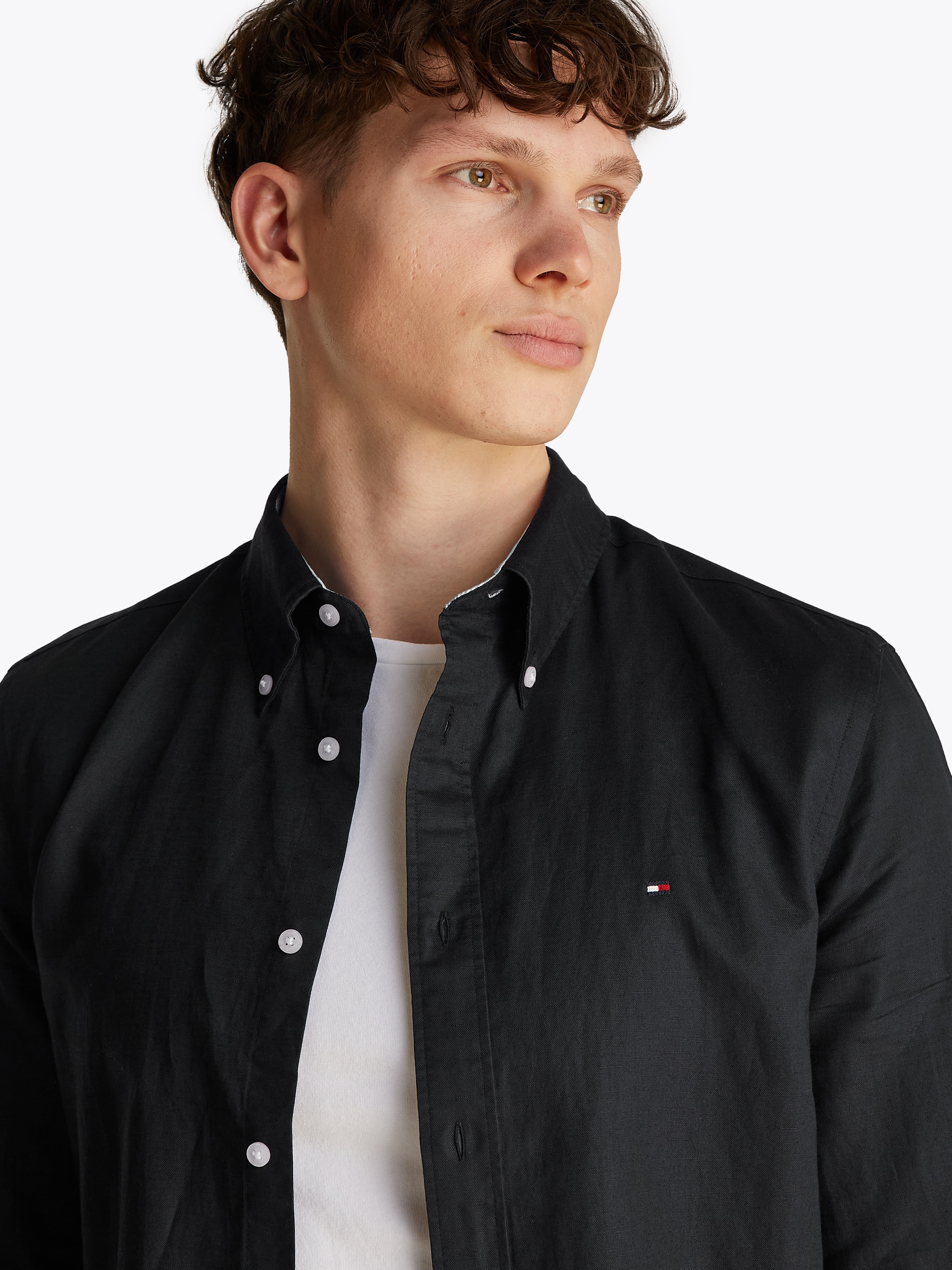 Tommy Hilfiger Langarmhemd »LINEN BLEND SOLID RF SHIRT«, mit Button-down-Kragen