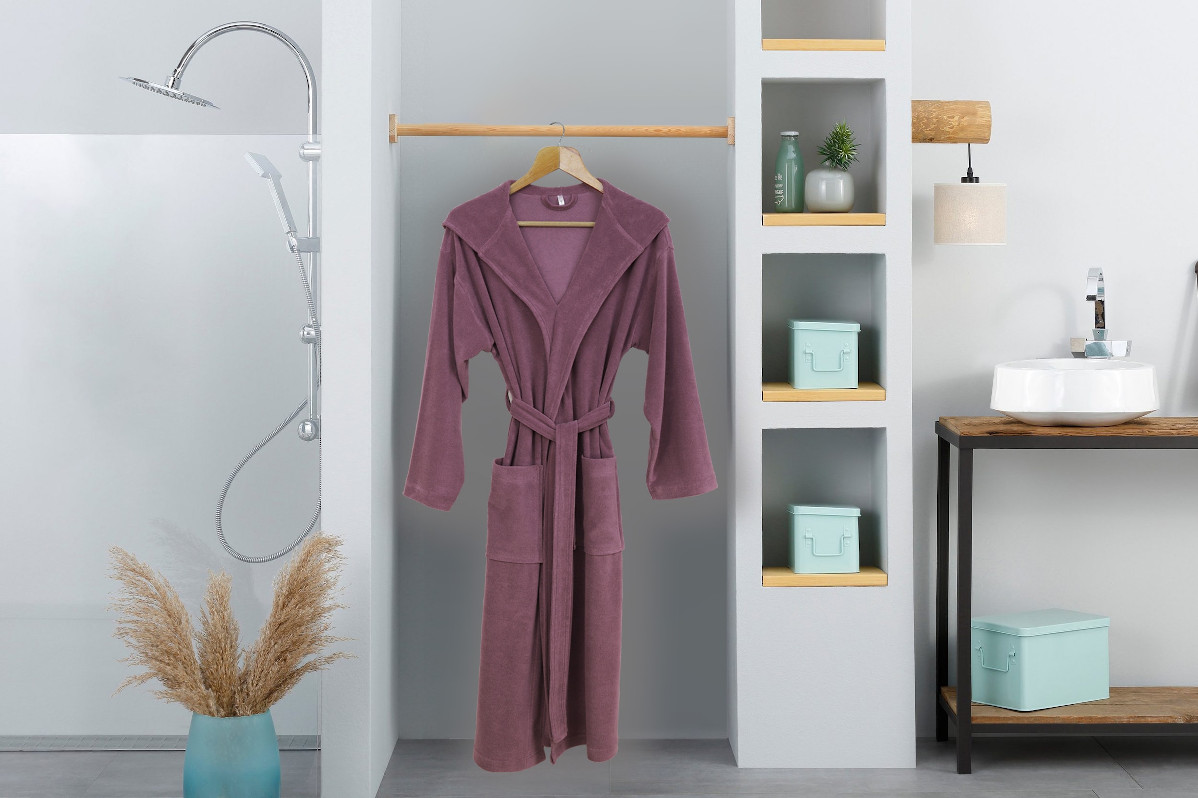 my home Herrenbademantel »Jule, ideal für Sauna & Spa, Hotelbademantel, Morgenmantel«, (1 St.), einfarbiger Leichtfrottier-Bademantel, hoher Baumwollanteil, S-4XL