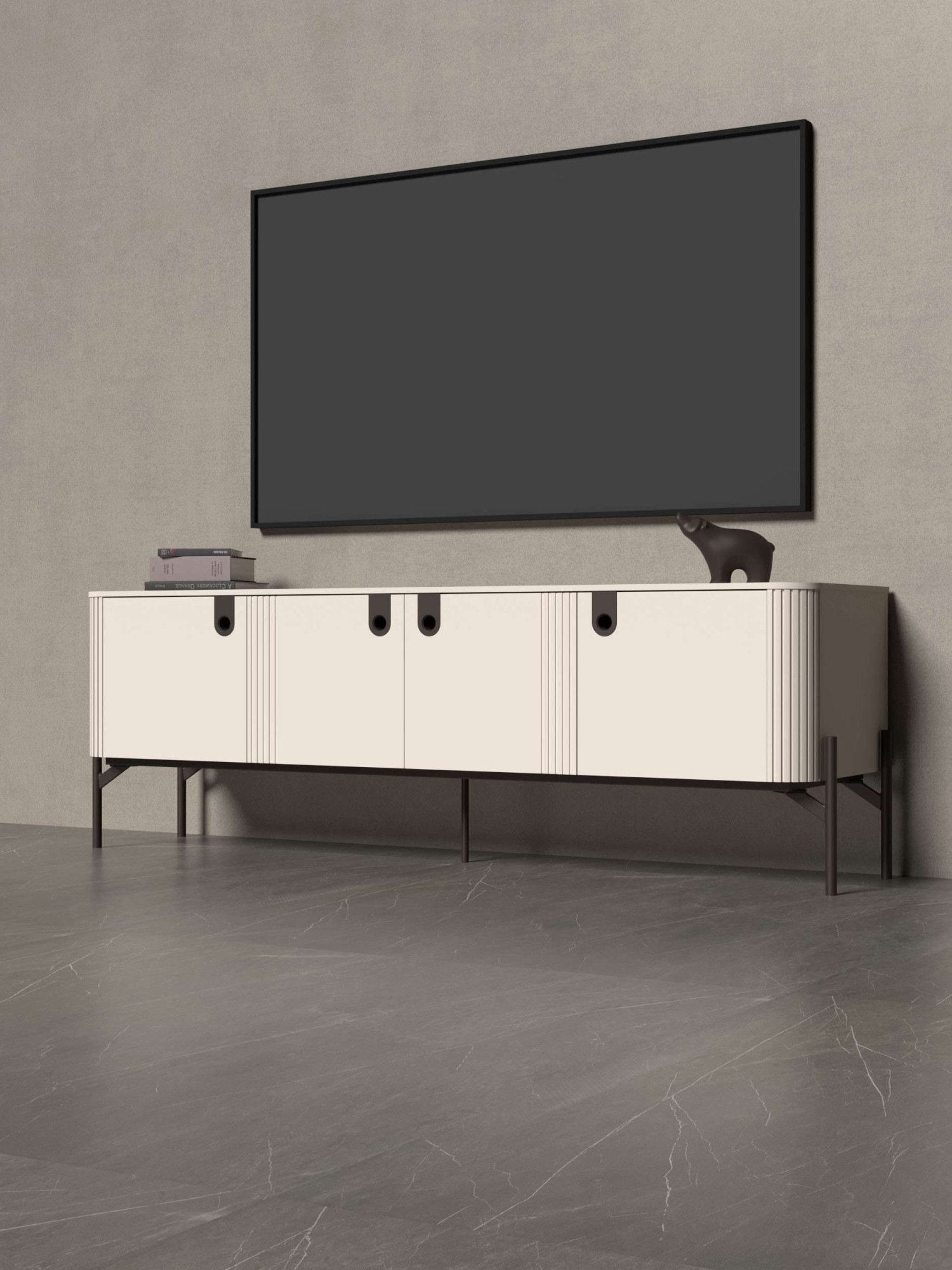 Image of GOODproduct Lowboard "Rondo TV-Board, TV-Kommode, TV-Schrank, TV-Unterschrank, TV-Möbel" UV lackiert, Soft Close Funktion, Metallrahmen als Basis des Elements