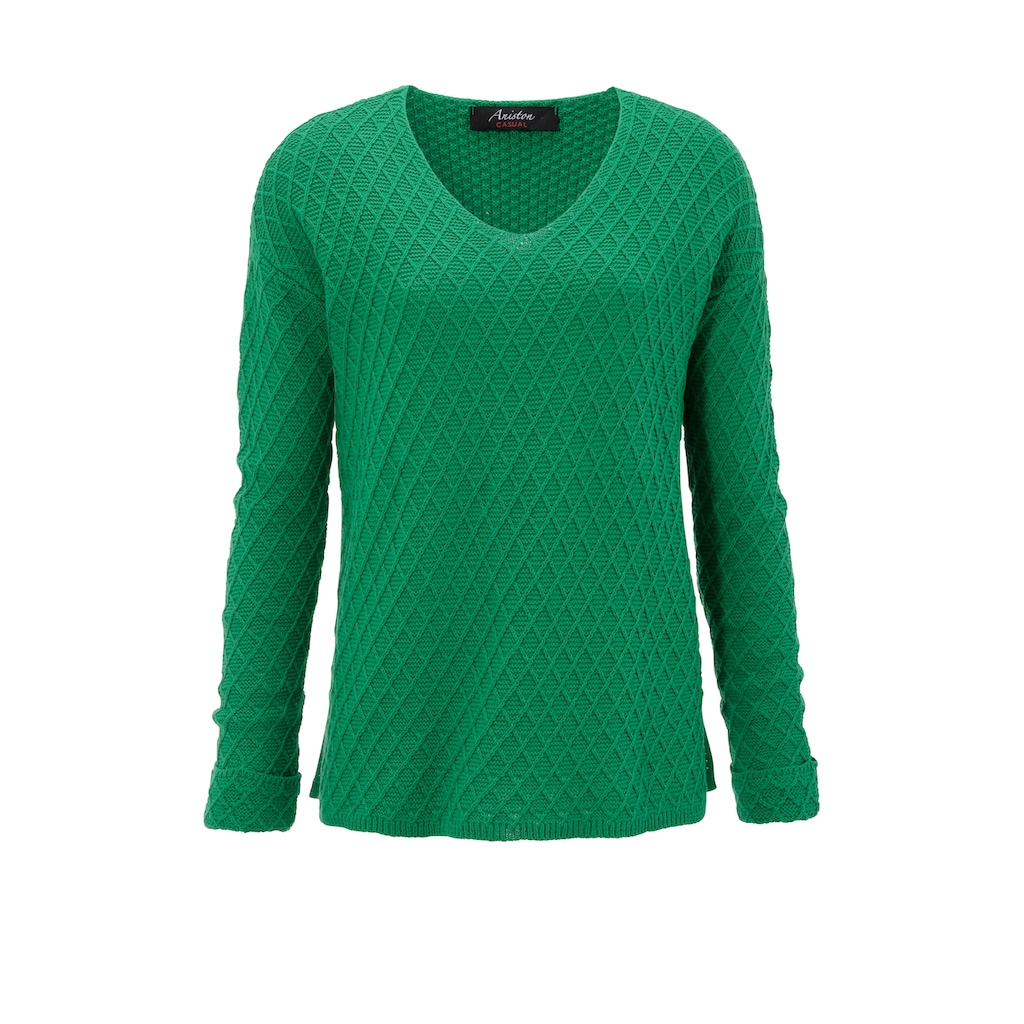 Aniston CASUAL V-Ausschnitt-Pullover, im trendigen Mustermix