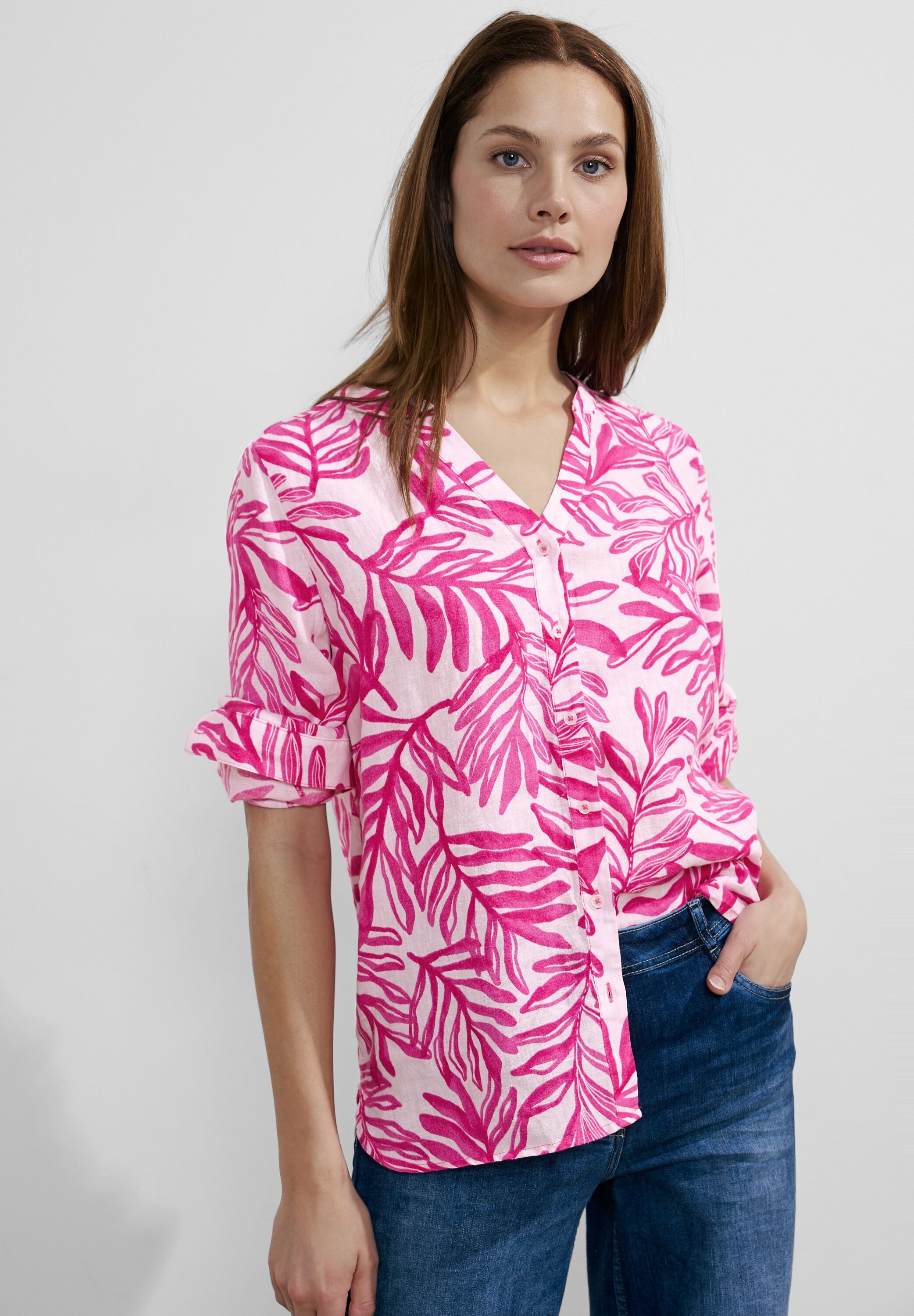 Shirtbluse, mit Blätterprint