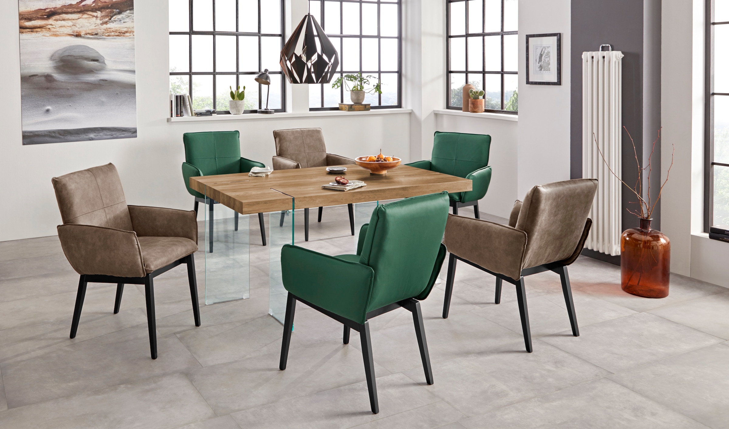 Home affaire Armlehnstuhl »Model 6« (Set) 2 Stk.Bezug in Microfaser oder Leder, Gestell ist Buche in schwarz lackiert