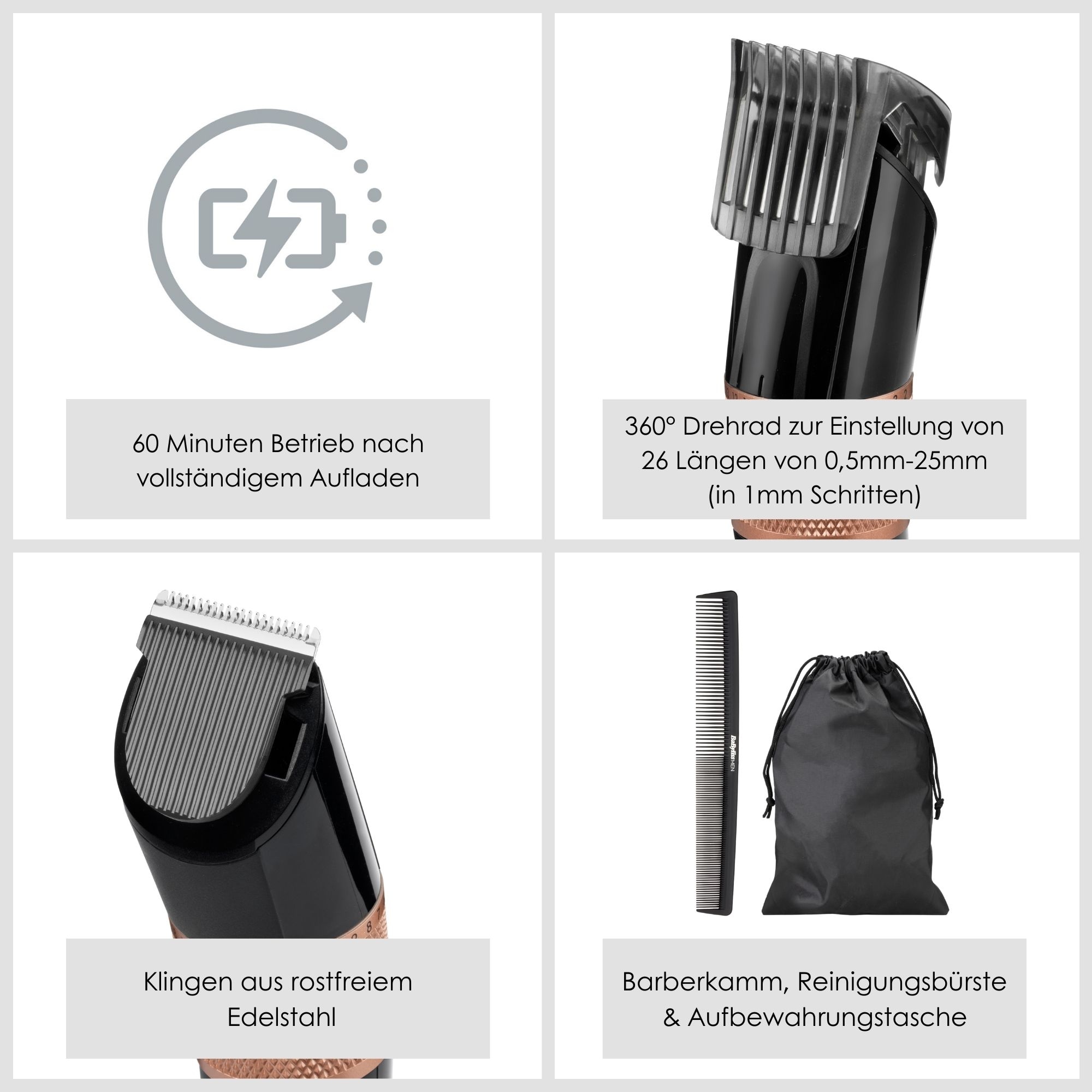 BaByliss Tondeuse à cheveux »BaByliss Power Glide Haarschneider mit 26 Schnittlängen, E974E« Haarschneidemaschinen Set, kabellos, 60 Minuten Laufzeit