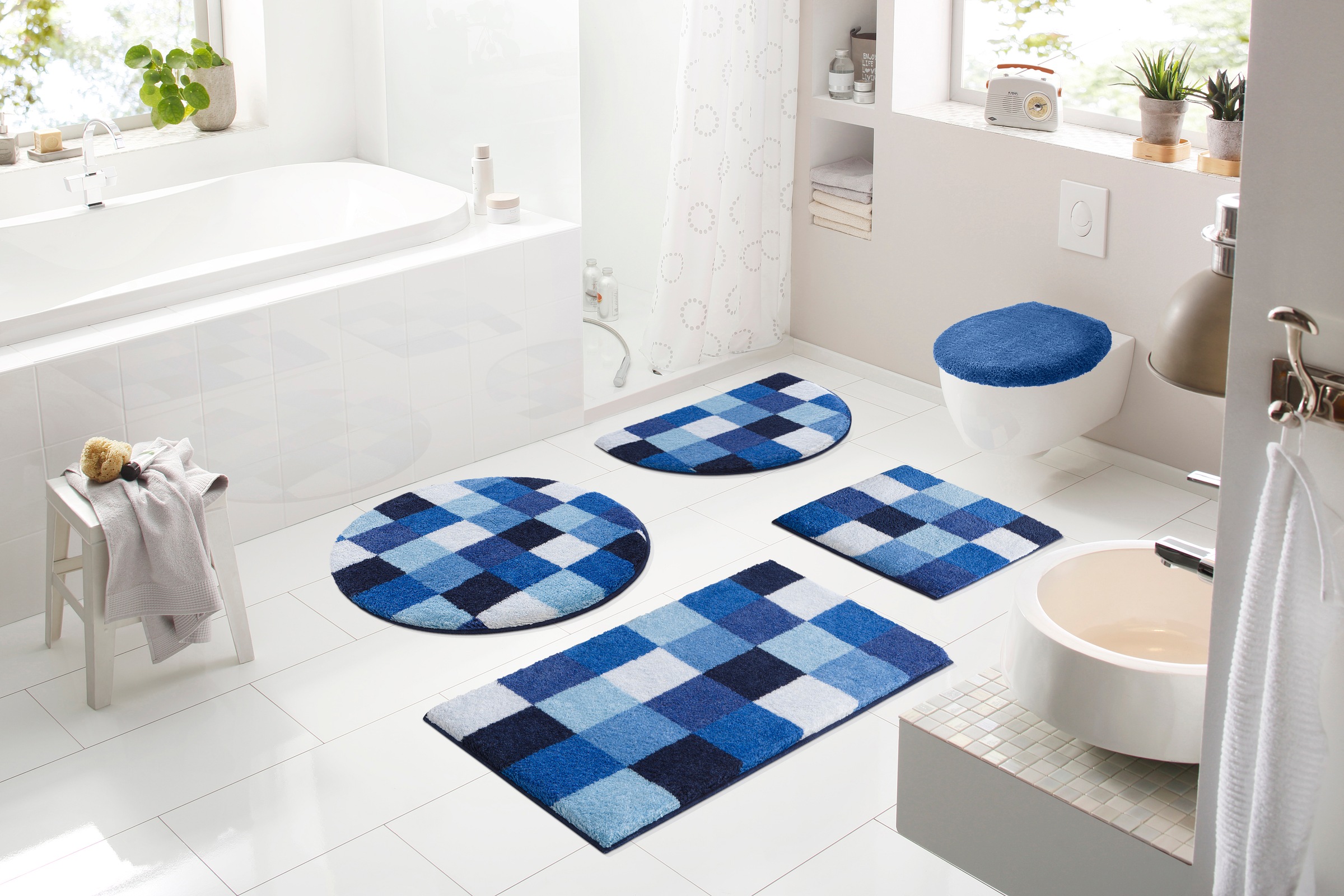 Grund Tapis de bain »Mosaik, Badvorleger, Badezimmer Teppich, sehr weich« Höhe 20 mm angenehm weich, auch als 3 teiliges Set erhältlich, Made in Europe