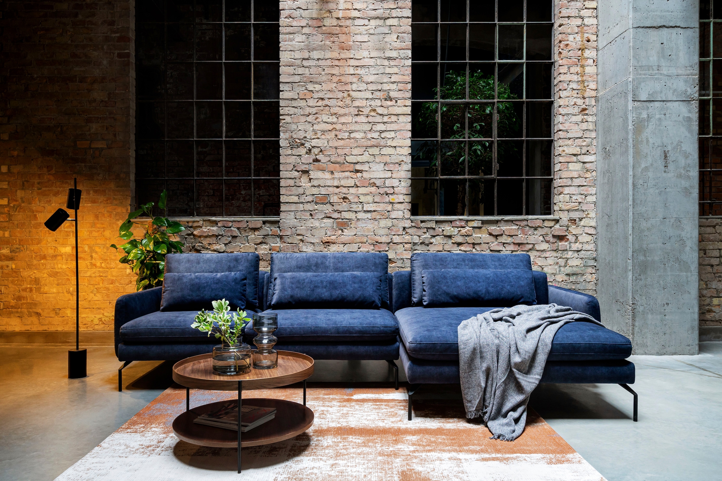 exxpo - sofa fashion Ecksofa »Komfortsofa Look, moderner Webvelours Bezug, extrabreite Sitzflächen«, komfortabler Sitz, L-Form, Breite 329cm, hoher Designfuss