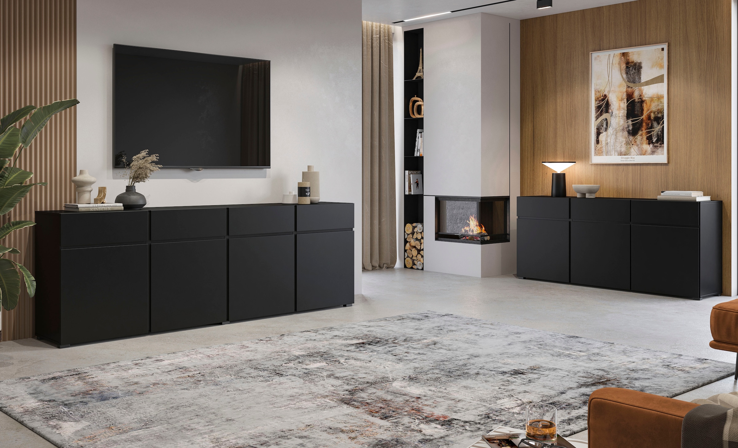 GOODproduct Kommode »Cross,Breite 180 cm, moderne grifflose Kommode,3 Türen/3 Schubkästen« Schubladenschrank mit viel Stauraum, Einlegeböden verstellbar