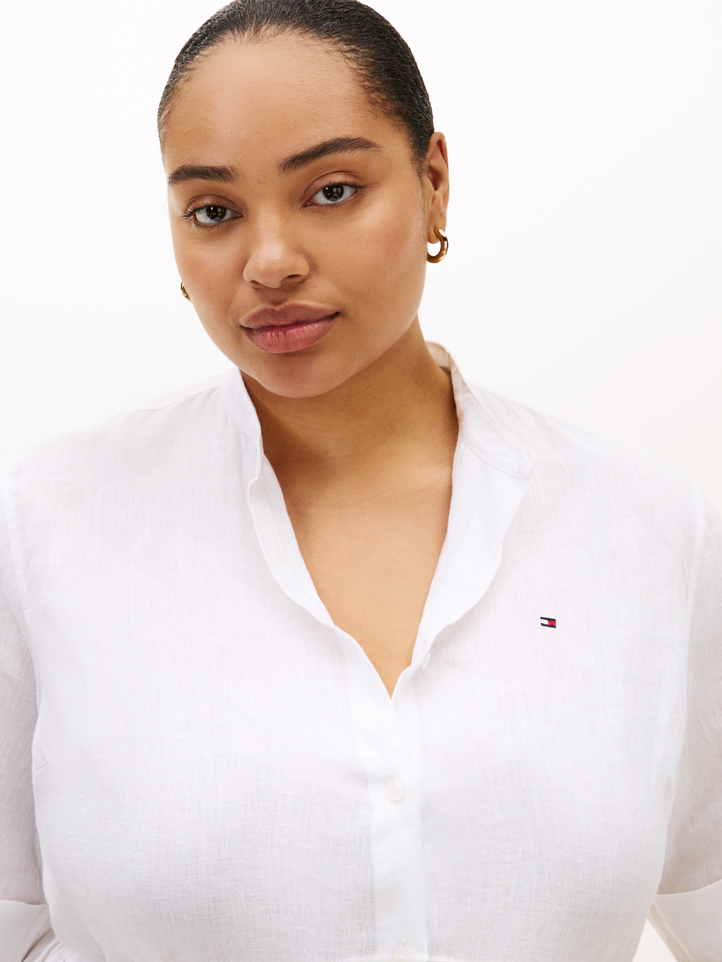 Tommy Hilfiger Curve Robe midi »CRV LINEN MIDI SHIRT DRESS SS« in grossen Grössen, Taille mit Bindeband