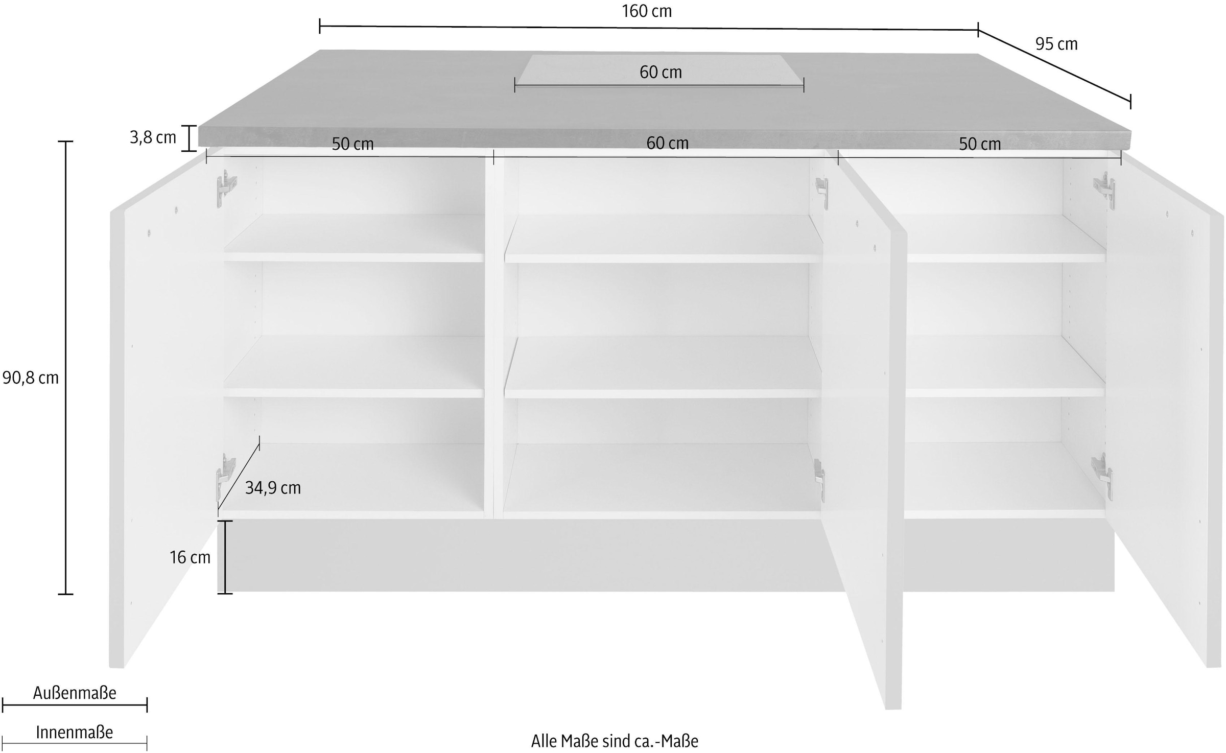KOCHSTATION Kücheninsel »KS-Cara«, Vollauszüge und Soft-Close-Funktion, Stellbreite 160 x 95 cm