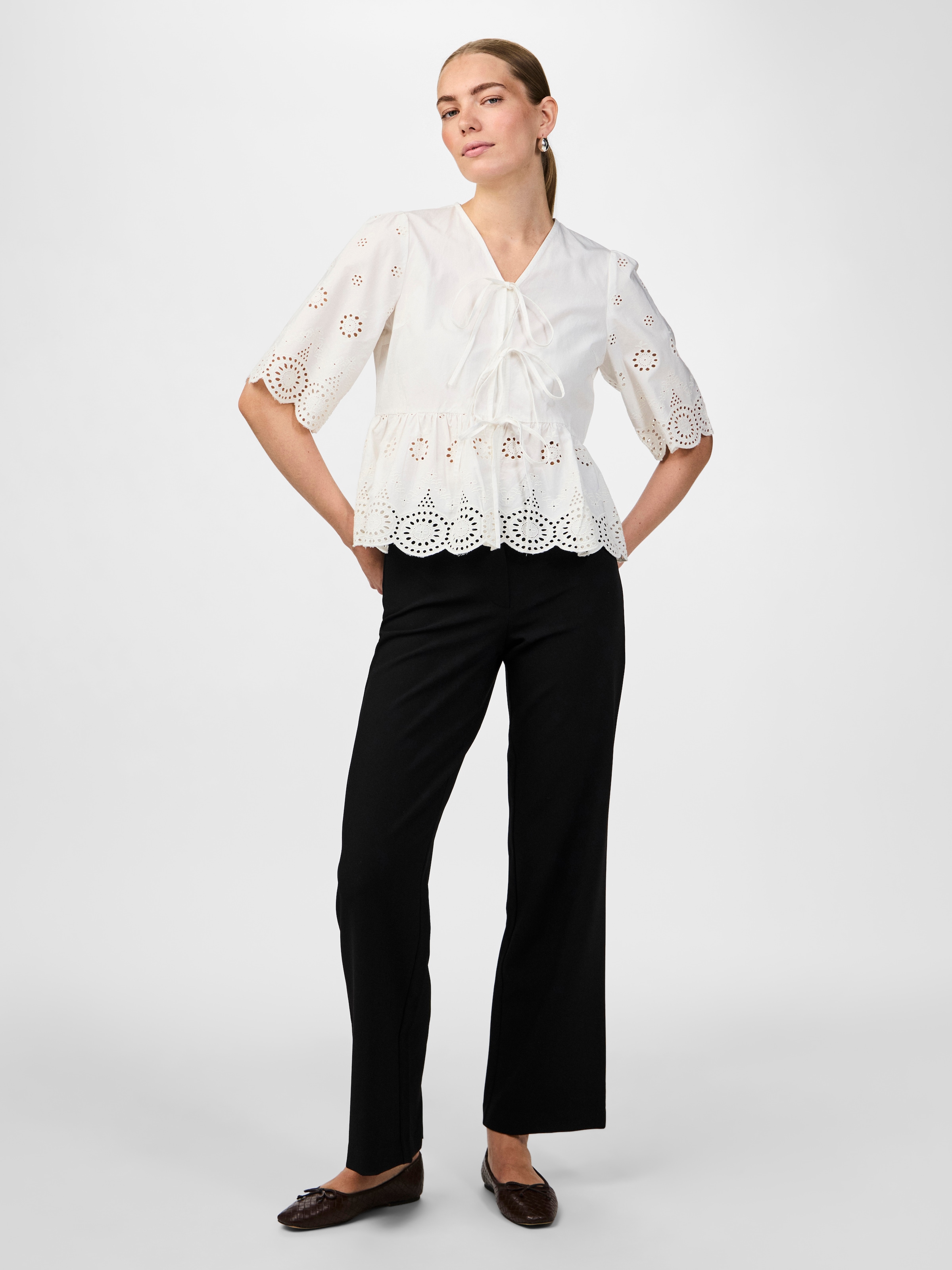 Y.A.S Blouse en dentelle »YASCORNELIA 2/4 TIE TOP S. NOOS« Baumwolle, regular fit
