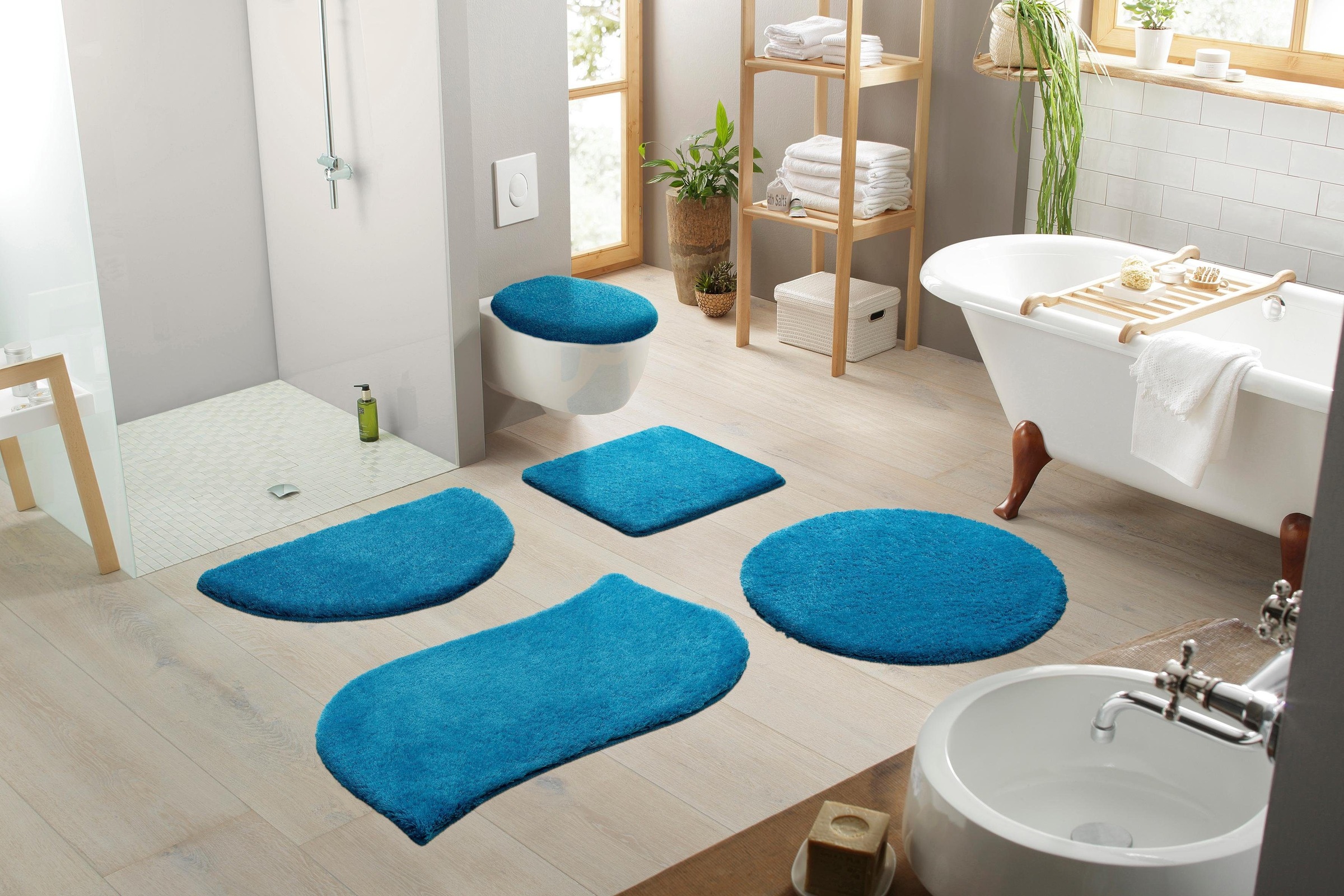 my home Badematte »Merida, Badvorleger, Badezimmer Teppich«, rutschhemmend beschichtet, fussbodenheizungsgeeignet-schnell trocknend-strapazierfähig, Badteppich, Uni Farben, rechteckig, rund & als 2-tlg. Set erhältlich