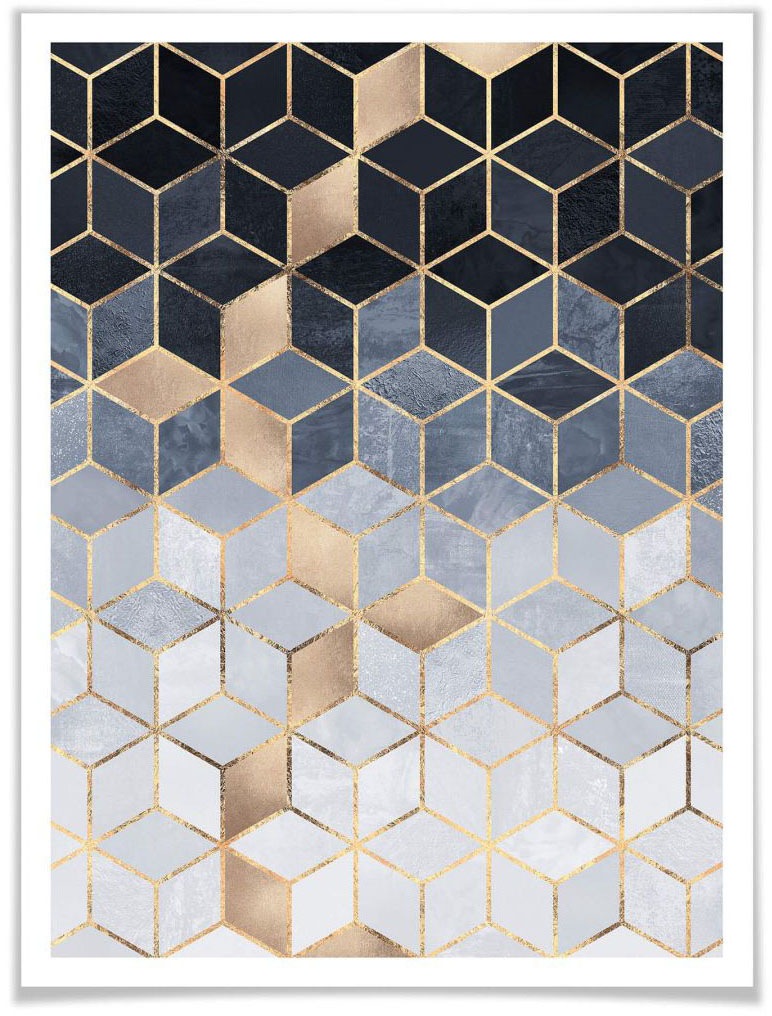 Image of Wall-Art Poster »Blaue Geometrie«, Schriftzug, (1 St.) bei Ackermann Versand Schweiz