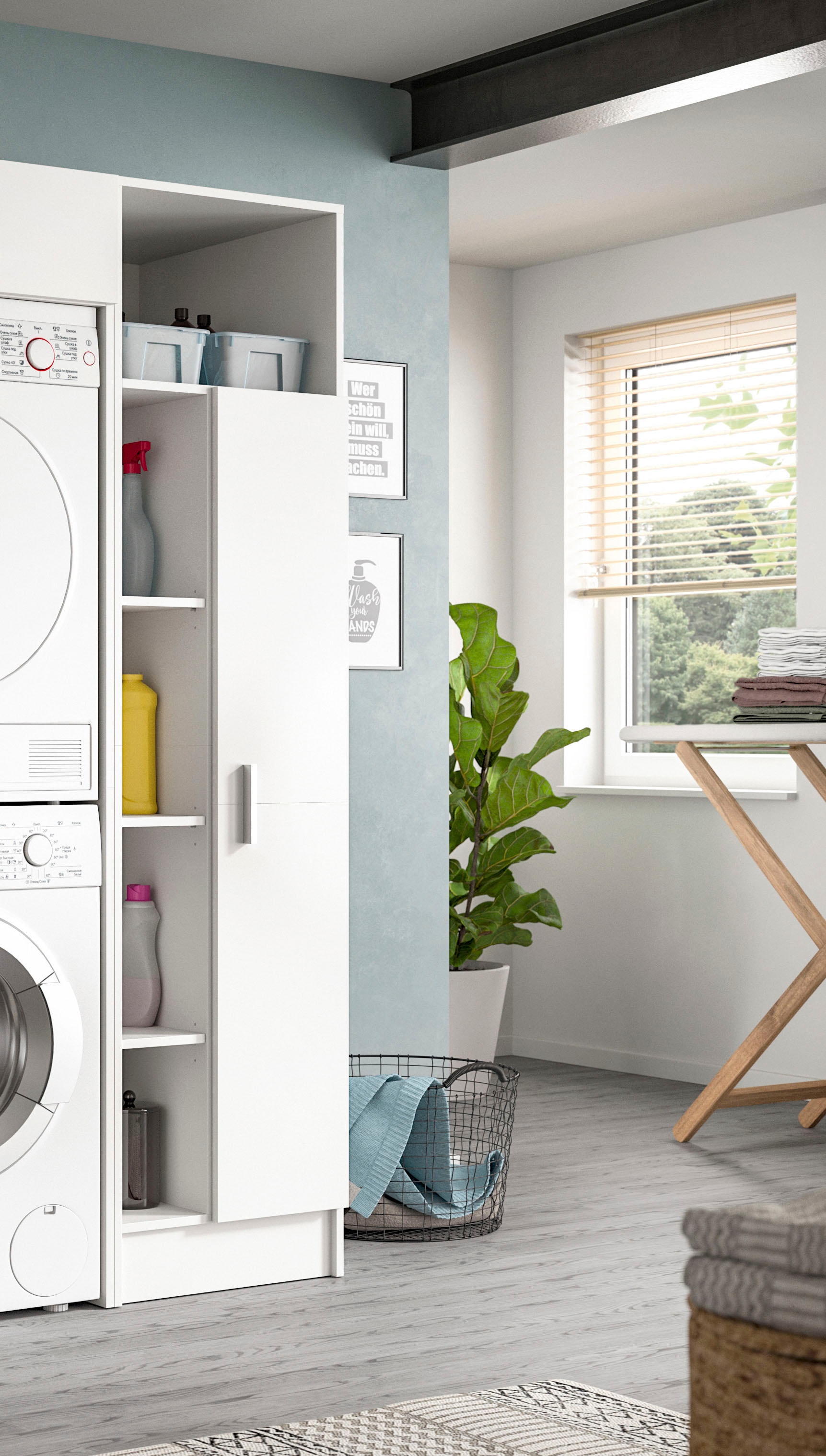 welltime Mehrzweckschrank »FALAS, TOPSELLER!, Höhe 195cm, 1 Tür, 1 Kleiderstange, 5 offene Fächer« in verschiedenen Farben erhältlich, 1 Stk. tlg. Universalschrank, Wäscheschrank, Badezimmer, Hauswirtschaftsschrank