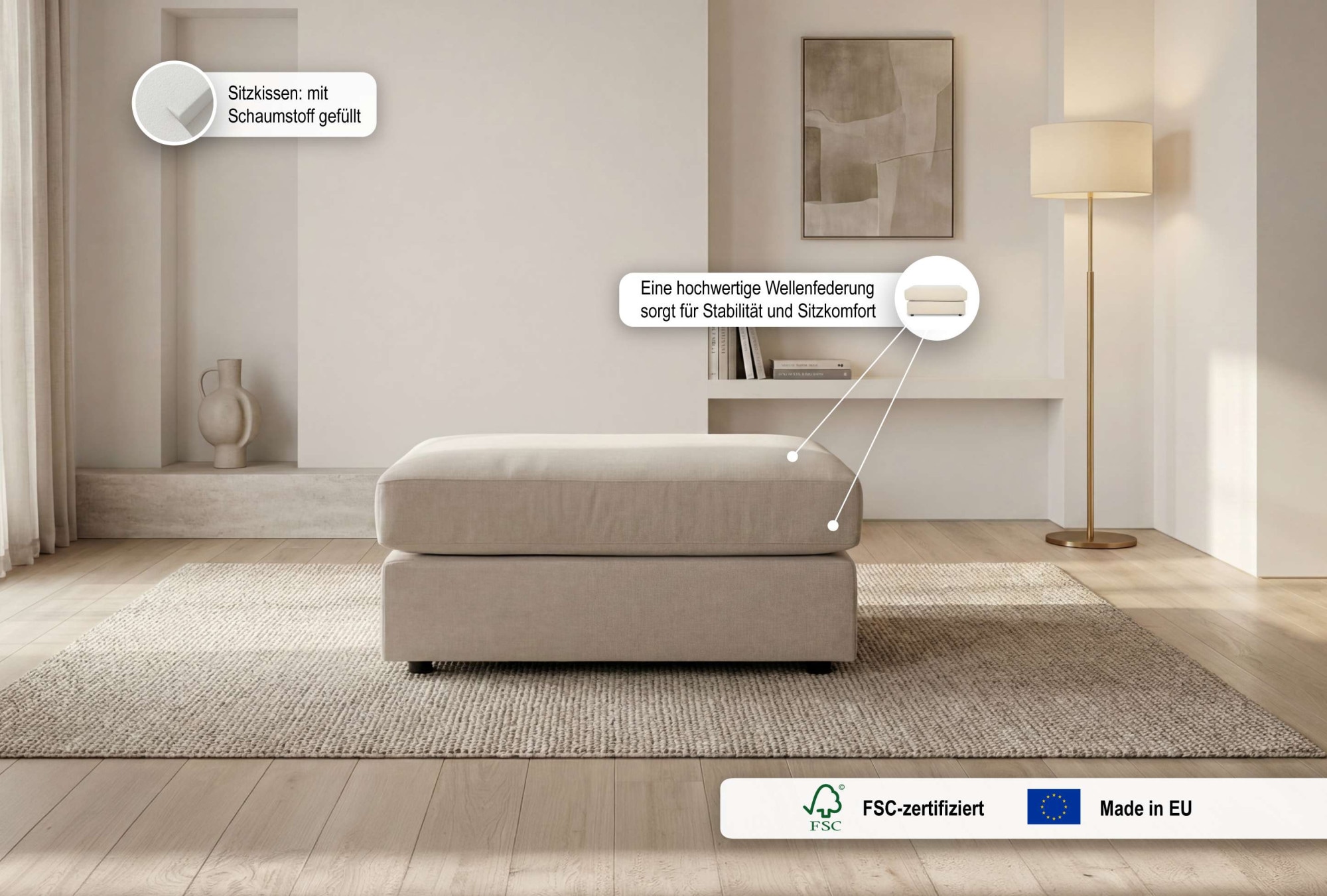 GOODproduct Polsterhocker »Nivette, weiches Chenille« 95x65 cm, eine tolle Ergänzung zum Sofa
