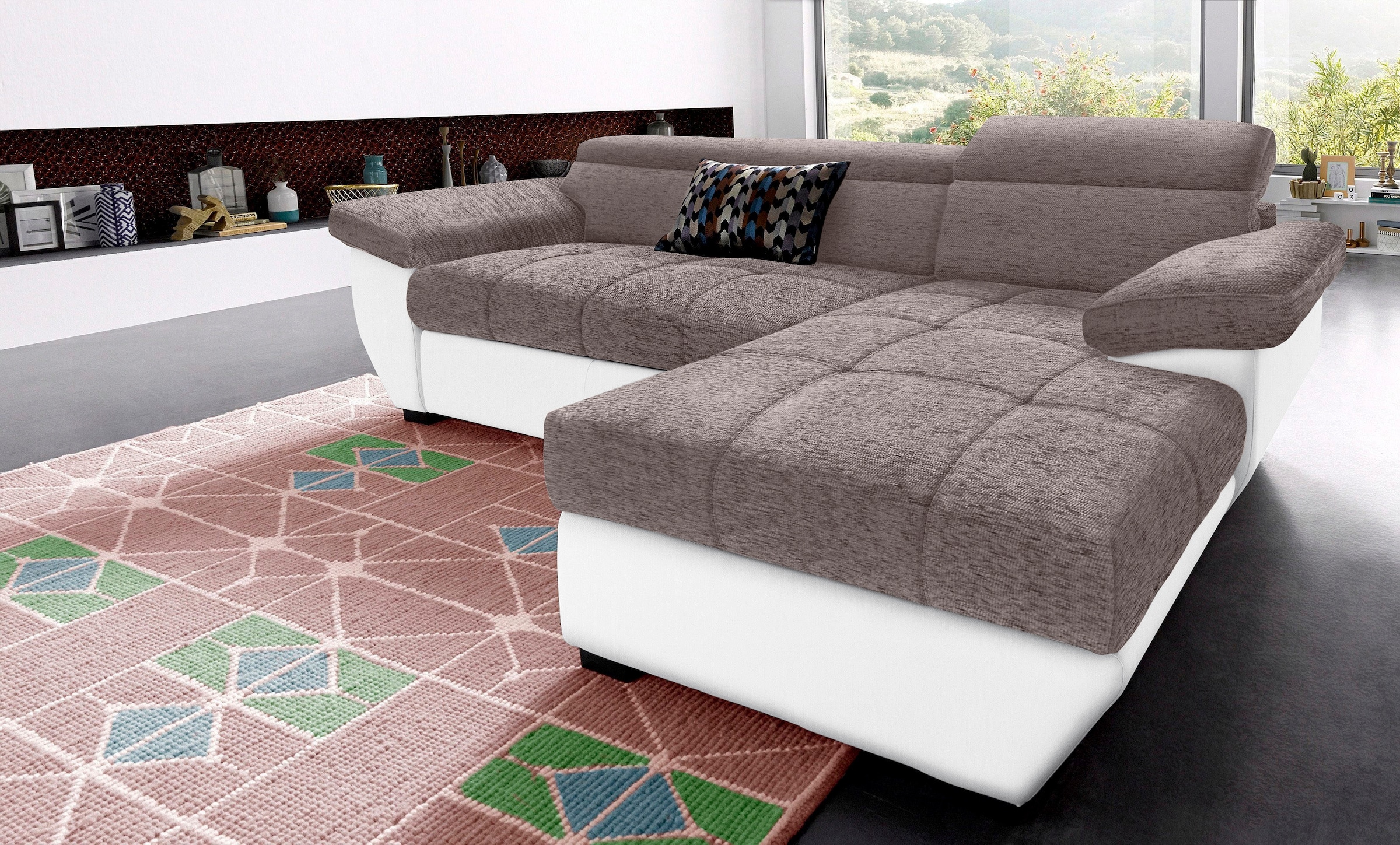 COTTA Polstergarnitur »Speedway L-Form«, (Set), Set bestehend aus: Ecksofa mit Kopfteilverstellung & Hocker