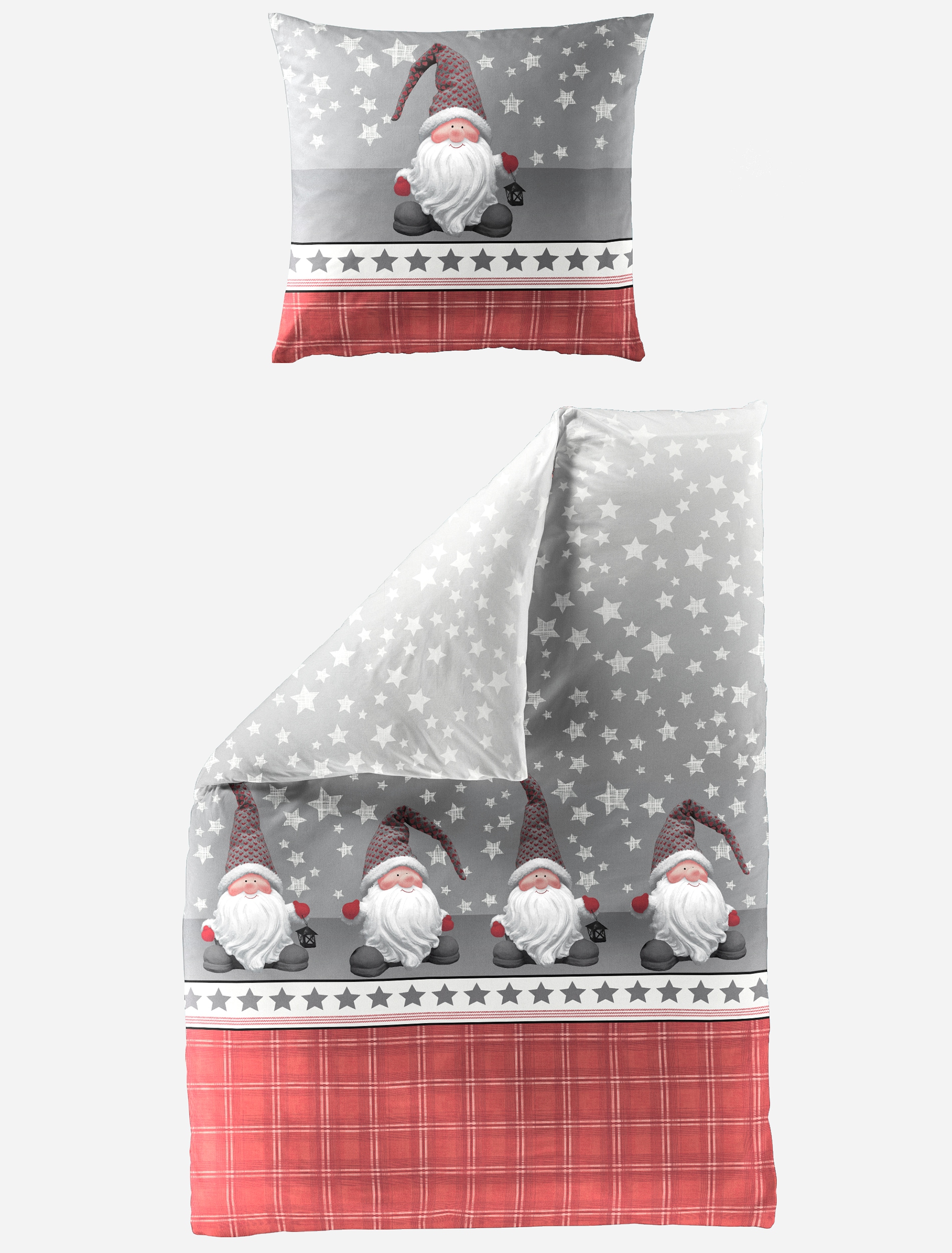 Image of BIERBAUM Bettwäsche "Wichtel" 2 Stk. 100 % Baumwolle, Biber, unterschiedliche Weihnachts-Designs