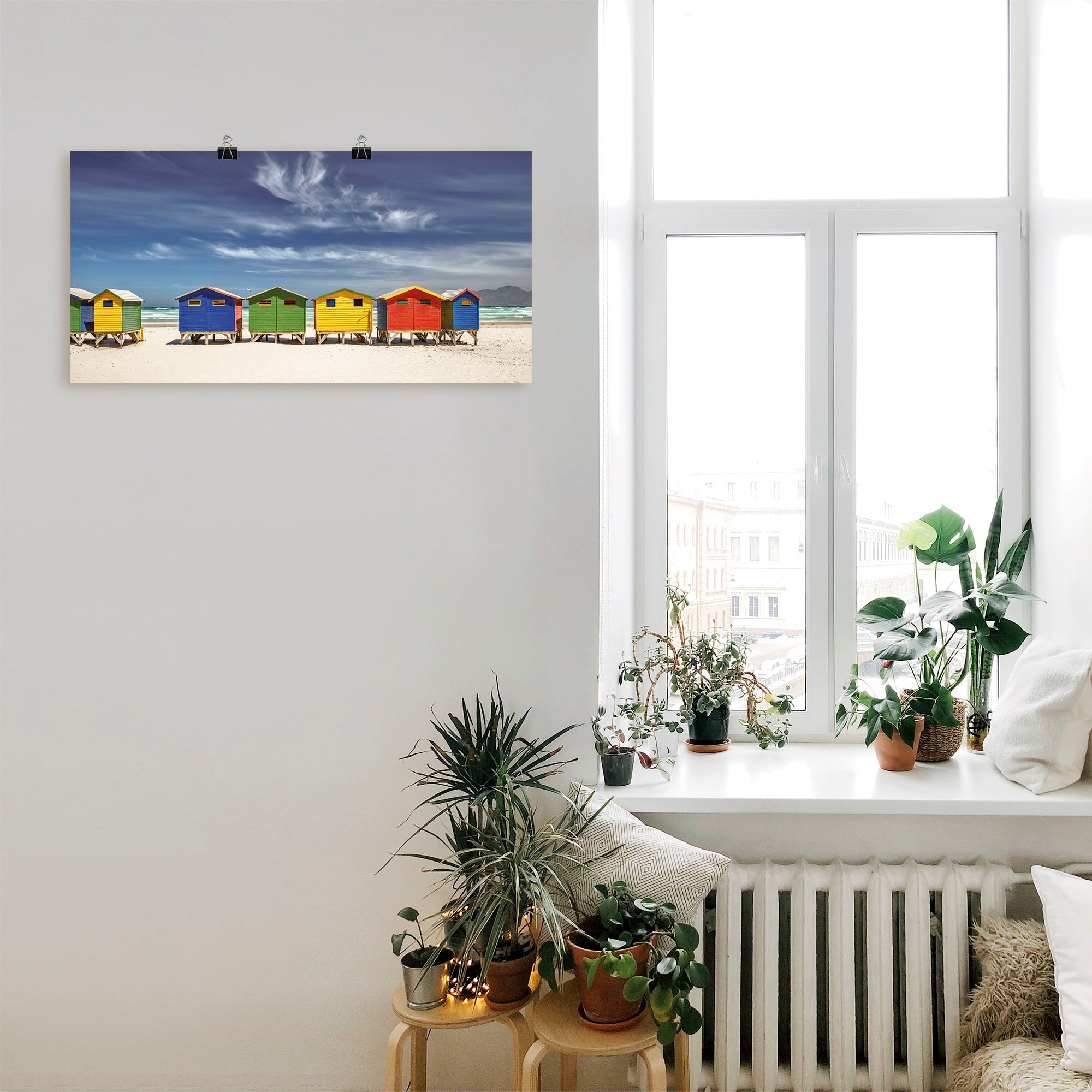 Artland Wandbild »Bunte Strandhäuser bei Kapstadt«, Strandbilder, (1 St.), als Alubild, Outdoorbild, Leinwandbild, Poster, Wandaufkleber