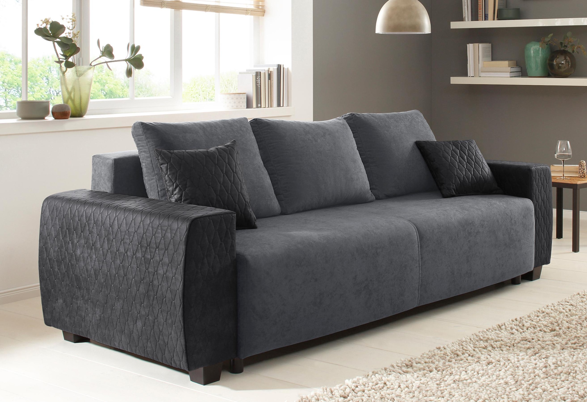 Image of Home affaire Schlafsofa "Bella, B: 241 cm, Liegefl. 142x194 cm" Bettfunktion, Bettkasten & 2 Zierkissen, Federkern