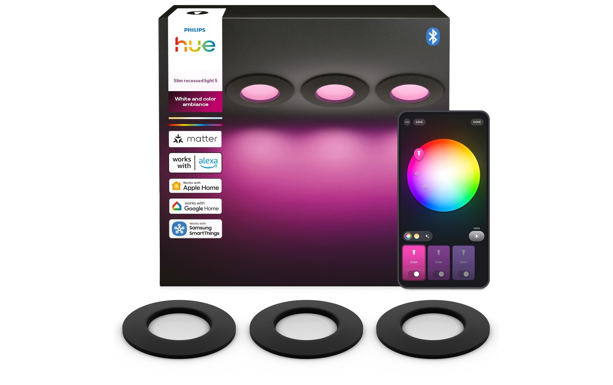 Image of Philips Hue Einbauleuchte "Philips Hue Deckenleuchte WCA Slim Recessed LED Spot S 3er" GU10 RGB warmweiss - kaltweiss