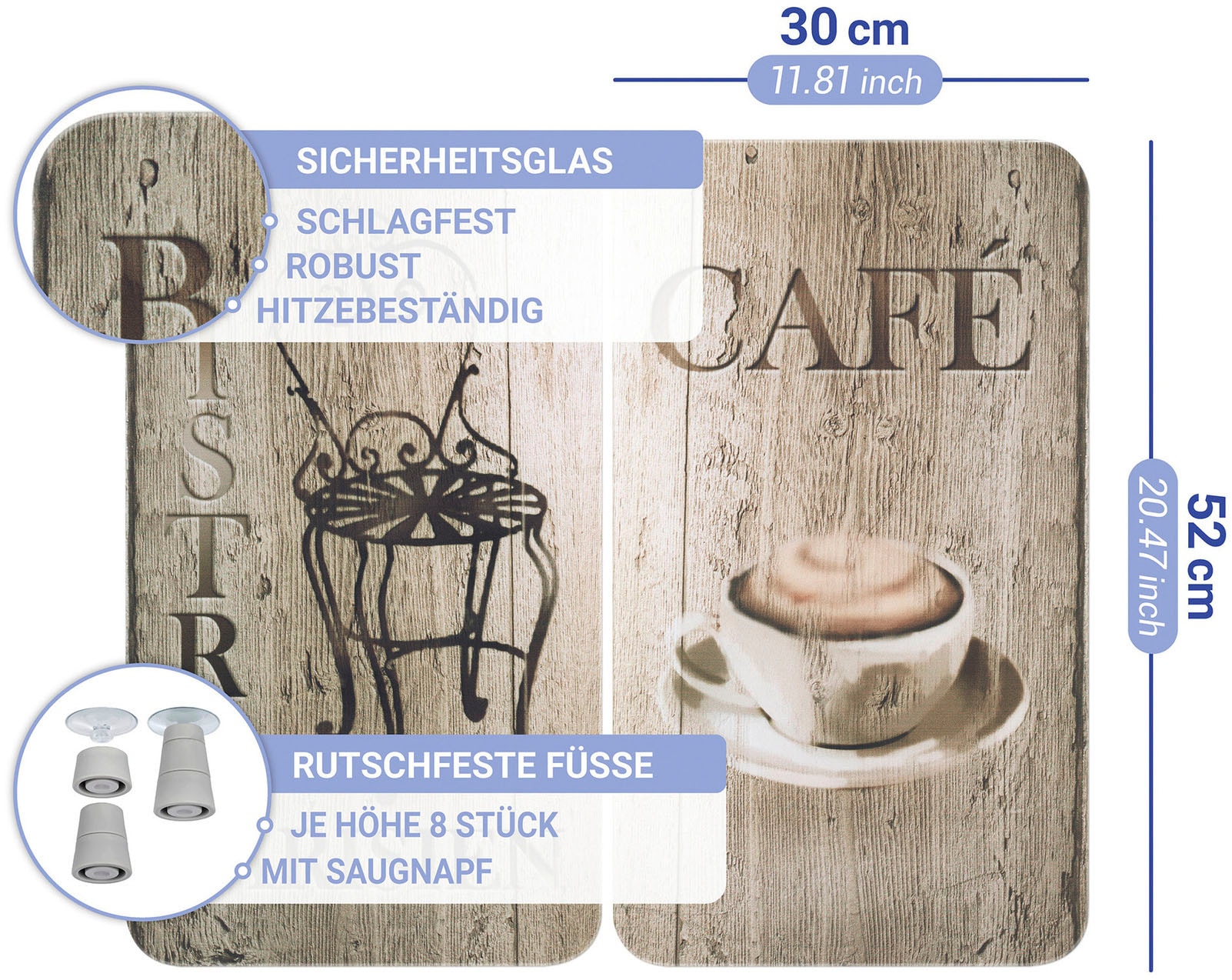 WENKO Herd-Abdeckplatte »Universal Modell Bistro«, (Set, 2 tlg.), Herdabdeckung für alle Herdarten, kratzfest, mit rutschfesten Füssen