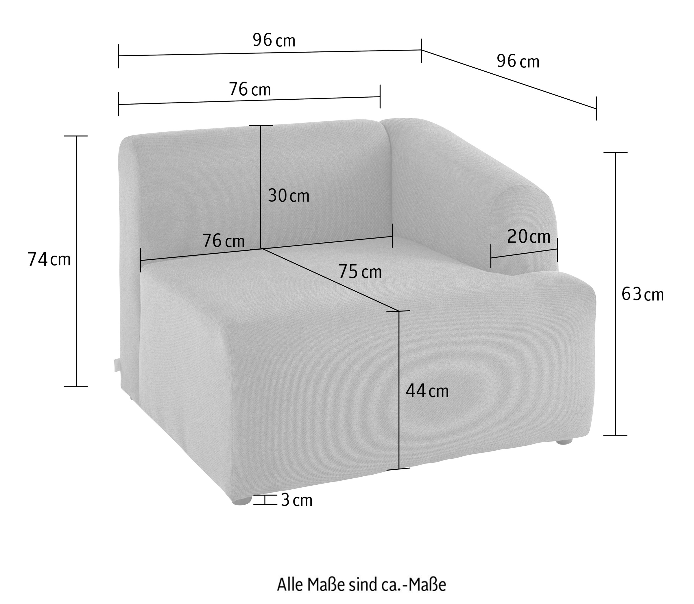 LeGer Home by Lena Gercke Fauteuil »LYZA mit Armlehne links oder rechts, Masse B/T/H: 96/96/74 cm« als Modul oder separat verwendbar, für individuelle Zusammenstellung