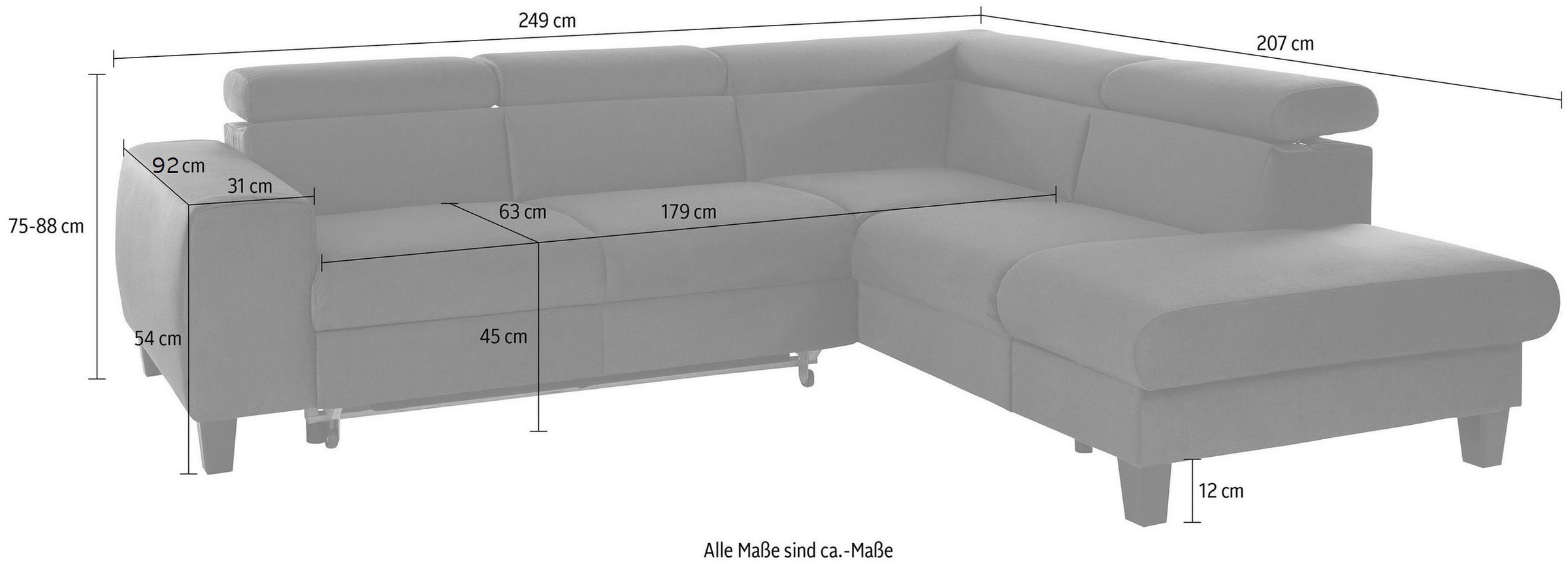 COTTA Ecksofa »Morven L-Form«, Kopfteilverstellung, wahlweise mit Bettfunktion und Bettkasten