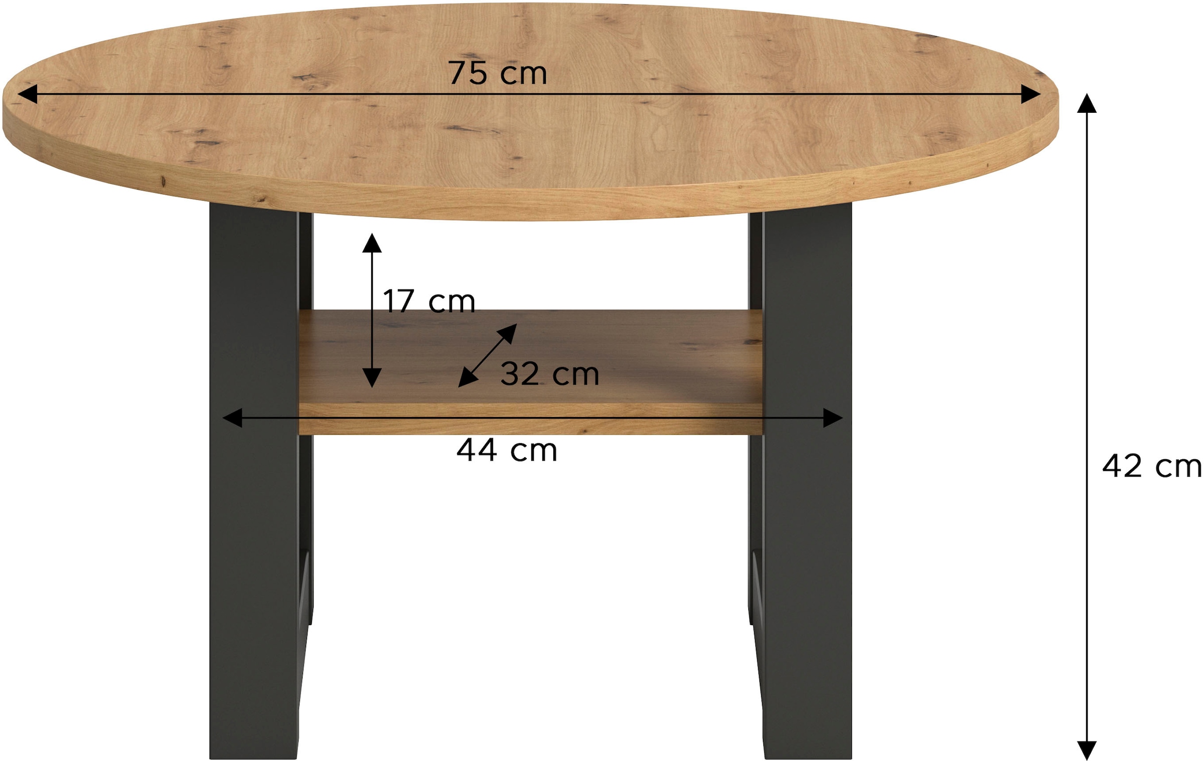 INOSIGN Couchtisch »Rail, Ø 75 cm, mit Ablageboden, inklusive Kufengestell«, Wohnzimmertisch, Beistelltisch