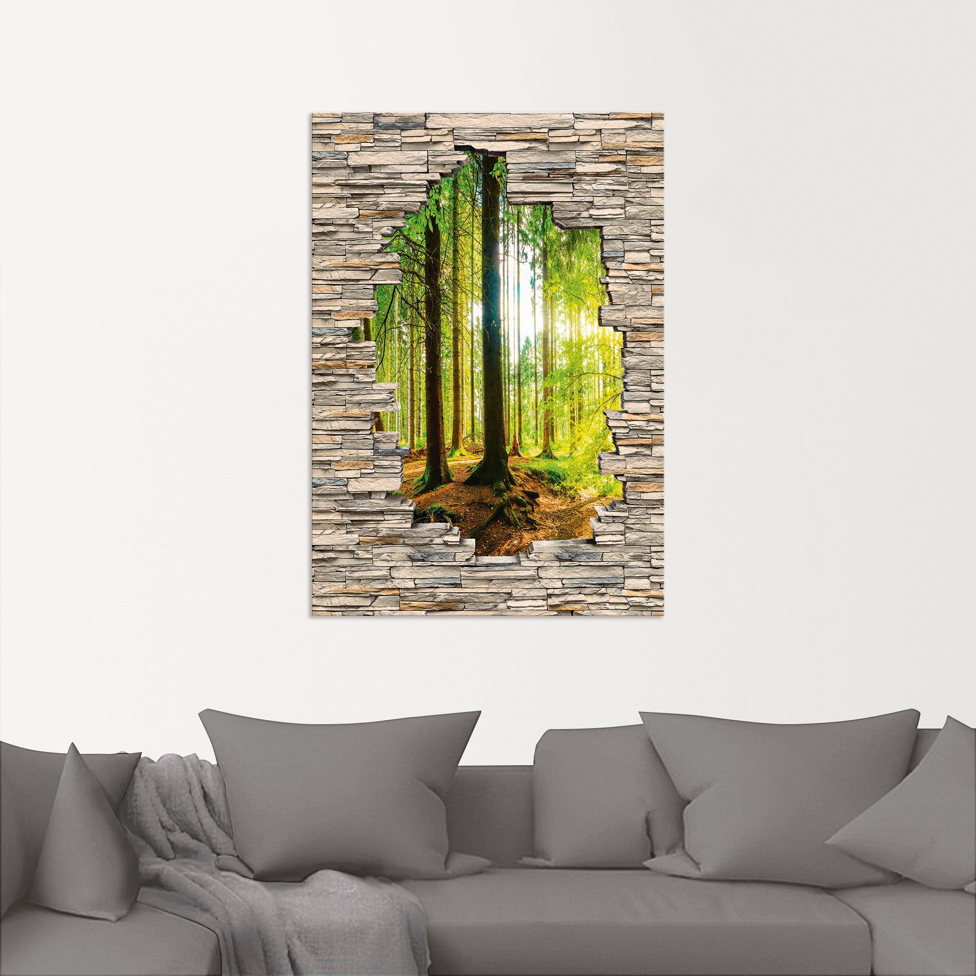 Artland Wandbild »Wald mit Bach Blick Stein Mauer«, Waldbilder, (1 St.), als Alubild, Outdoorbild, Poster, Wandaufkleber in verschied. Grössen